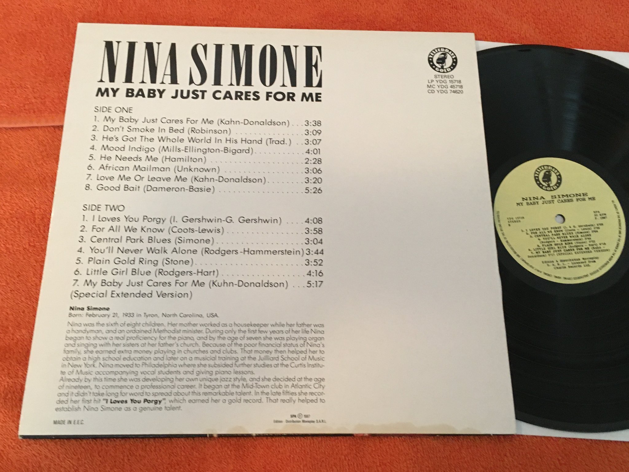 Omslagsbild för skivan NINA SIMONE my baby just cares for me LP YESTERDAYS GOLD YDG 15718