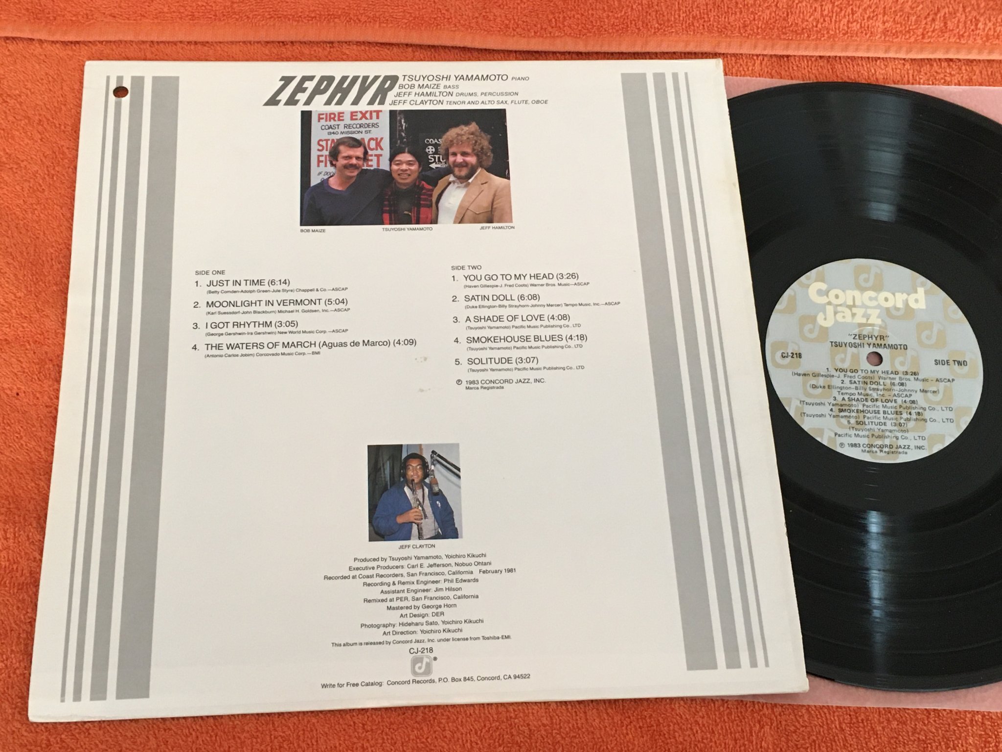 Omslagsbild för skivan TSUYOSHI YAMAMOTO zephyr LP -83 US CONCORD JAZZ CJ-218