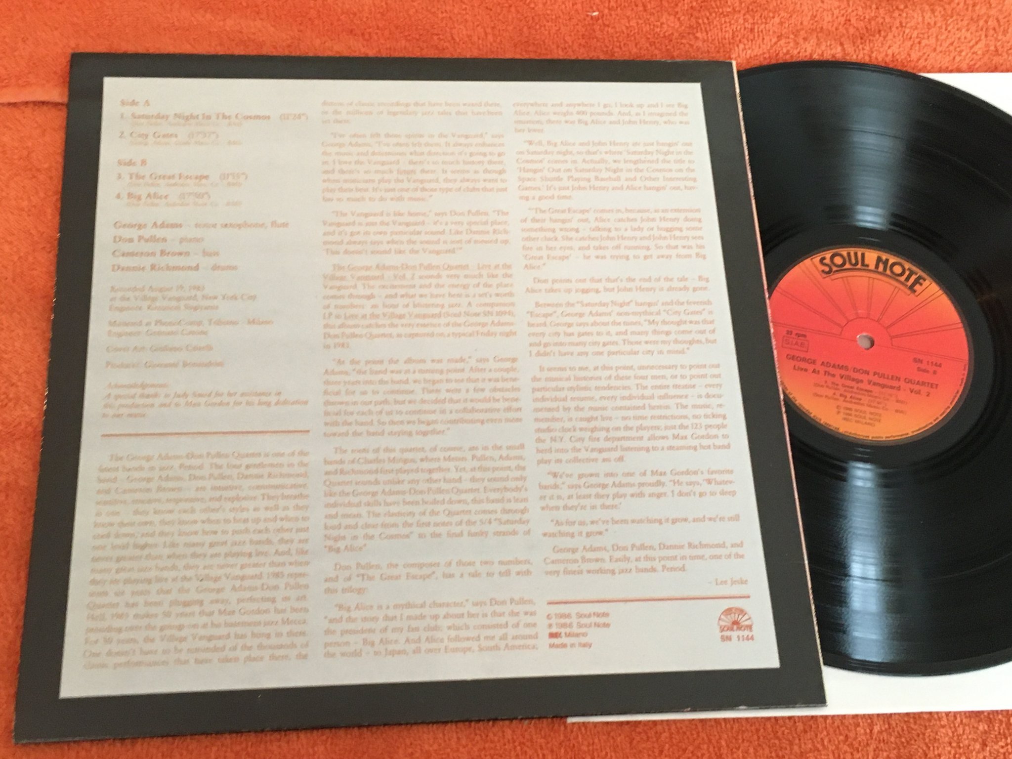 Omslagsbild för skivan GEORGE ADAMS / DON PULLEN QUARTET live at the village Vanguard vol 2 LP -86 Ita