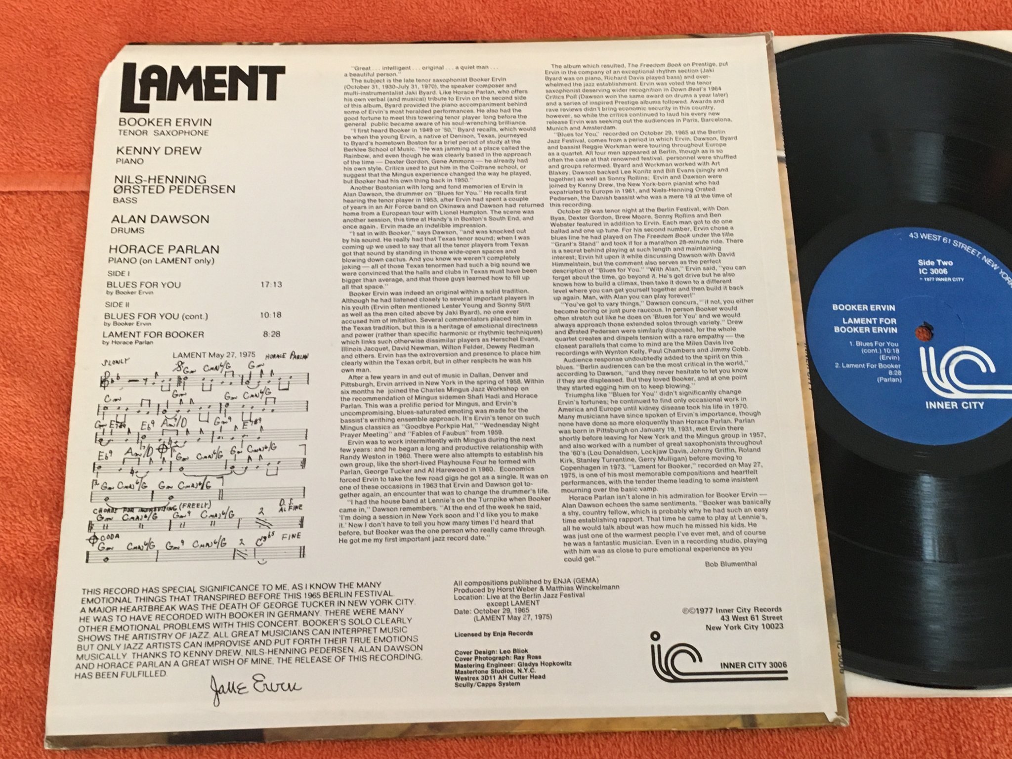 Omslagsbild för skivan BOOKER ERVIN lament for Booker Ervin LP -77 US INNER CITY IC 3006