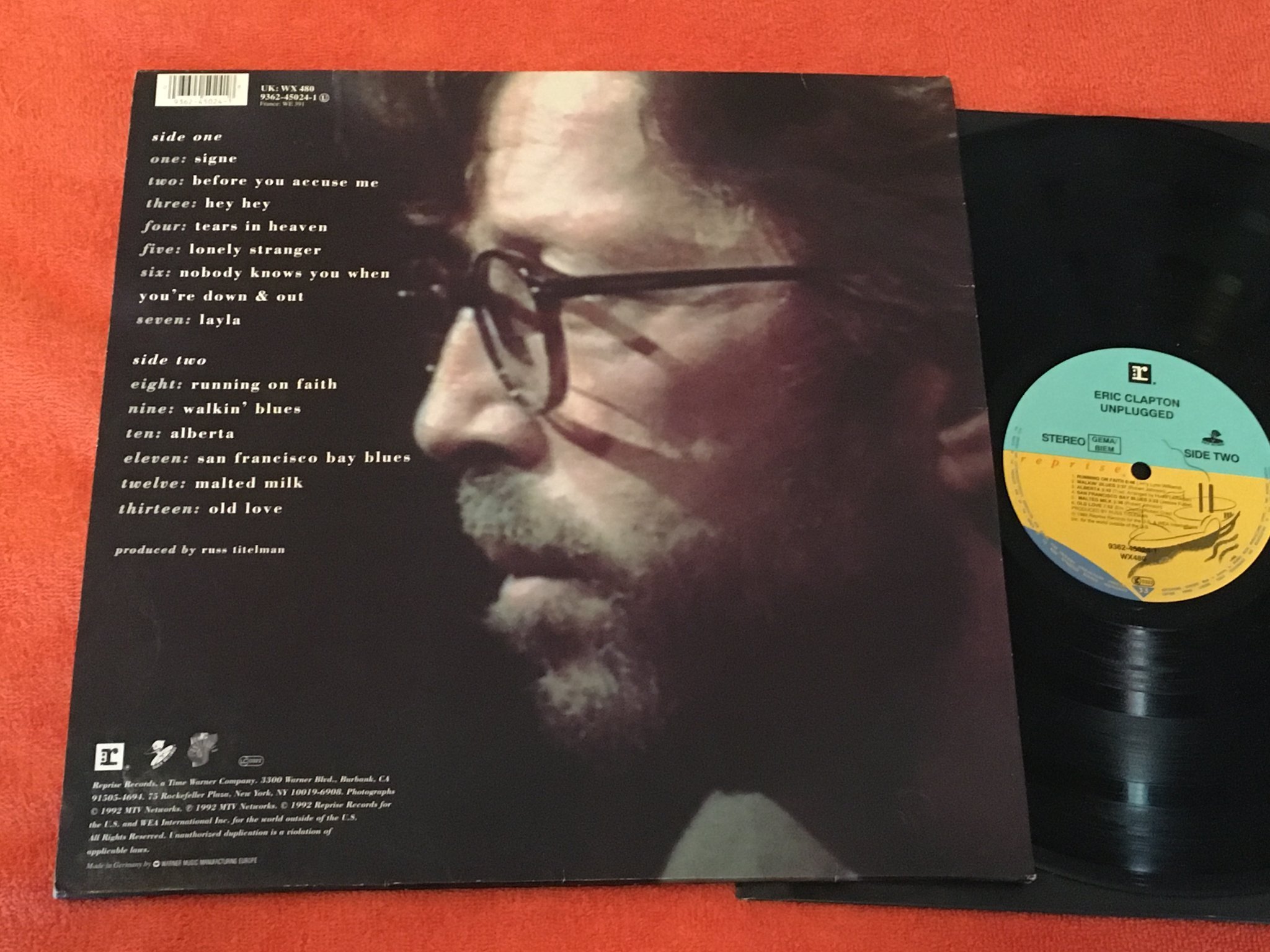 Omslagsbild för skivan ERIC CLAPTON unplugged LP -92 REPRISE 9362-45024-1 "LAYLA"