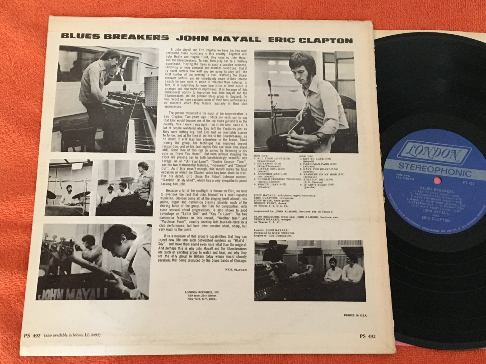 Omslagsbild för skivan ERIC CLAPTON & JOHN MAYALL blues breakers LP US LONDON PS 492