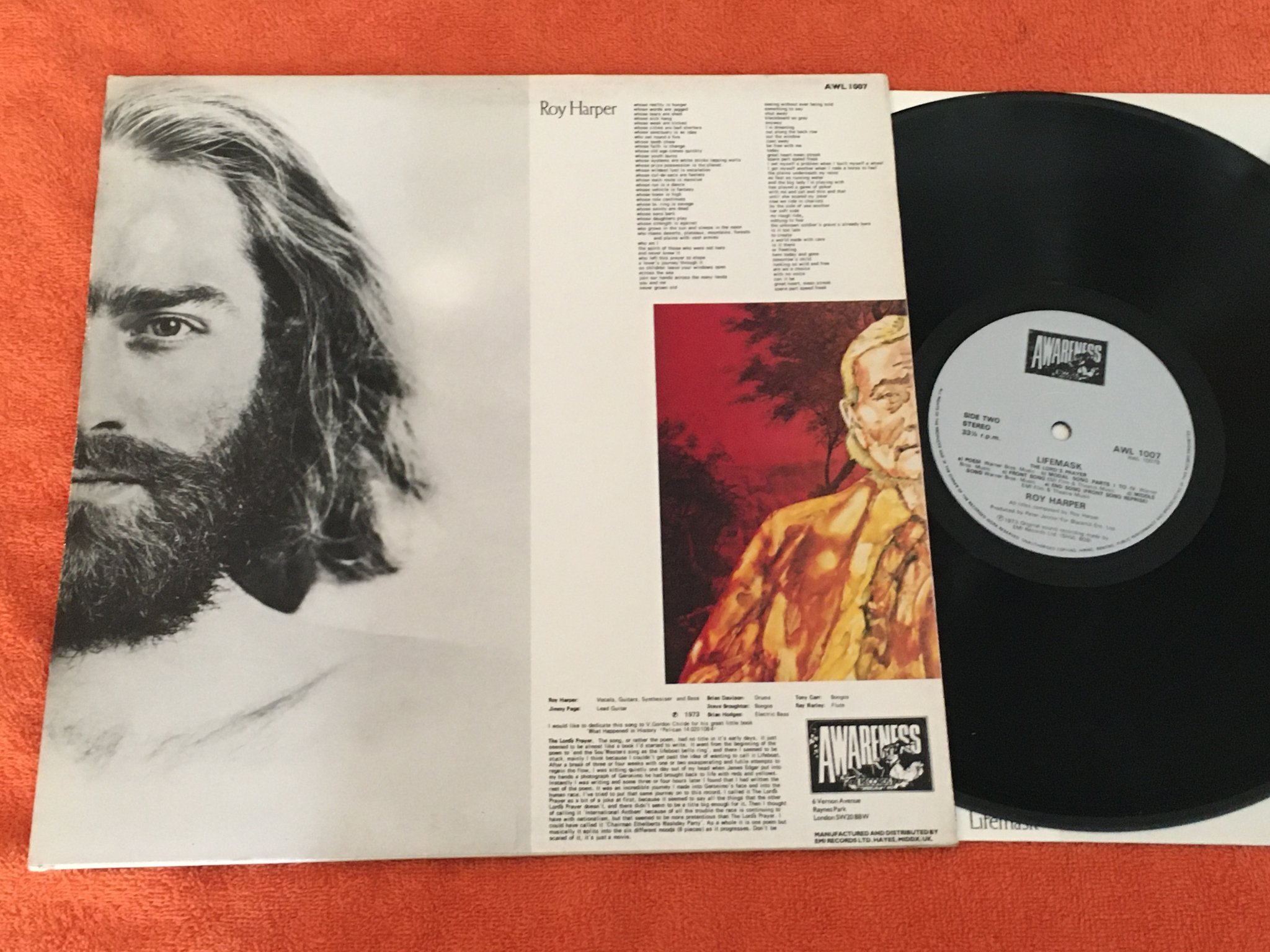 Omslagsbild för skivan ROY HARPER lifemask  LP -73 UK AWARENESS AWL 1007