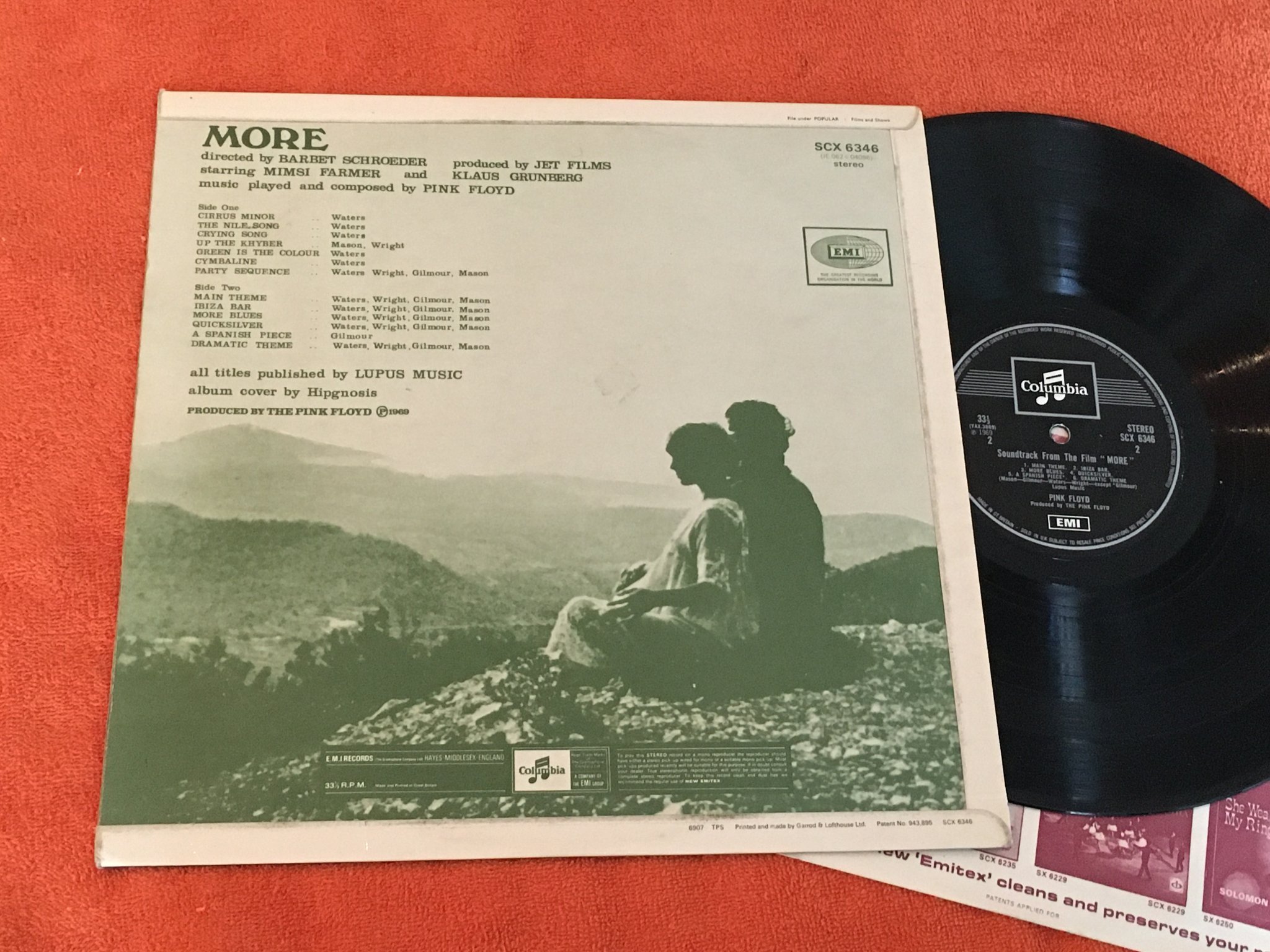Omslagsbild för skivan PINK FLOYD soundtrack from the film "more" LP -69 UK COLUMBIA SCX 6346