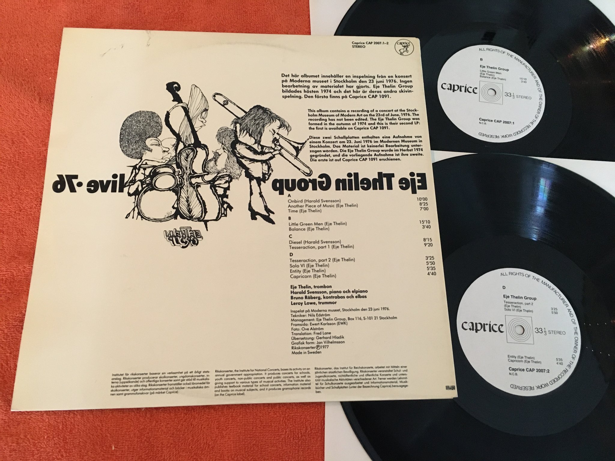Omslagsbild för skivan EJE THELIN GROUP Live '76 2xLP Swe CAPRICE CAP 2007:1/2
