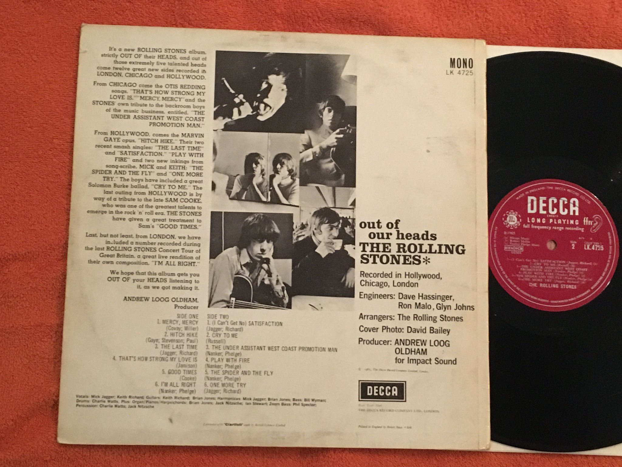 Omslagsbild för skivan ROLLING STONES out of our heads LP -65 UK mono DECCA LK 4725 GEMA VERSION