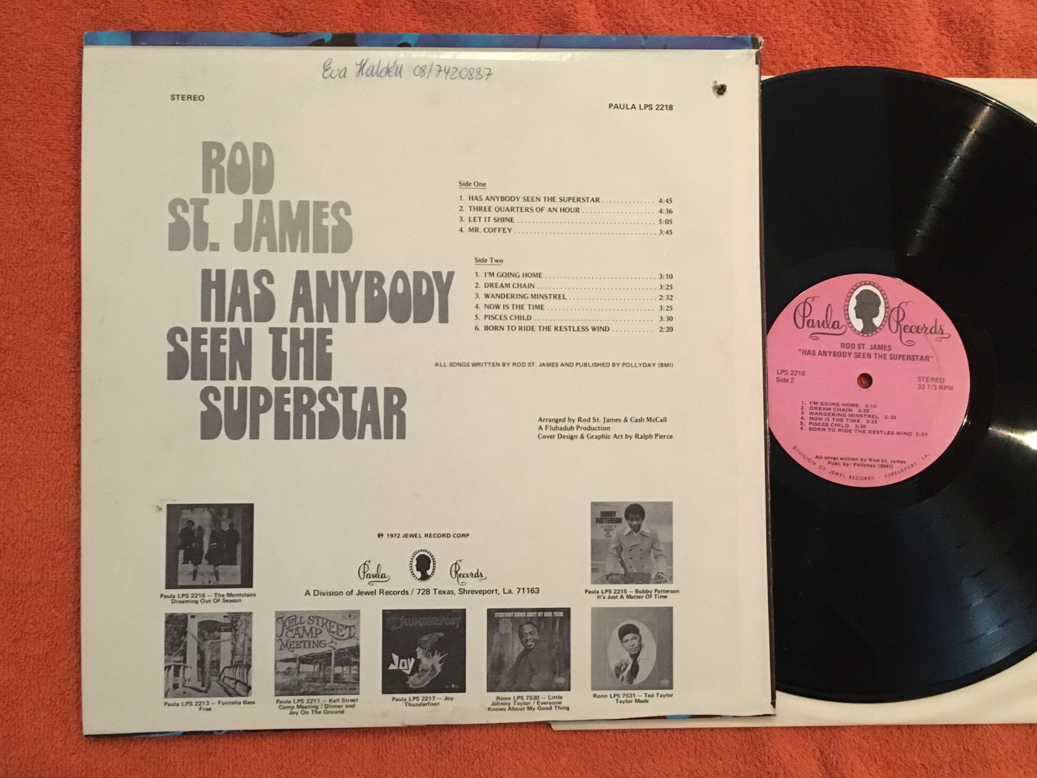Omslagsbild för skivan ROD ST JAMES has anybody seen the superstar LP US PAULA LSP 2218