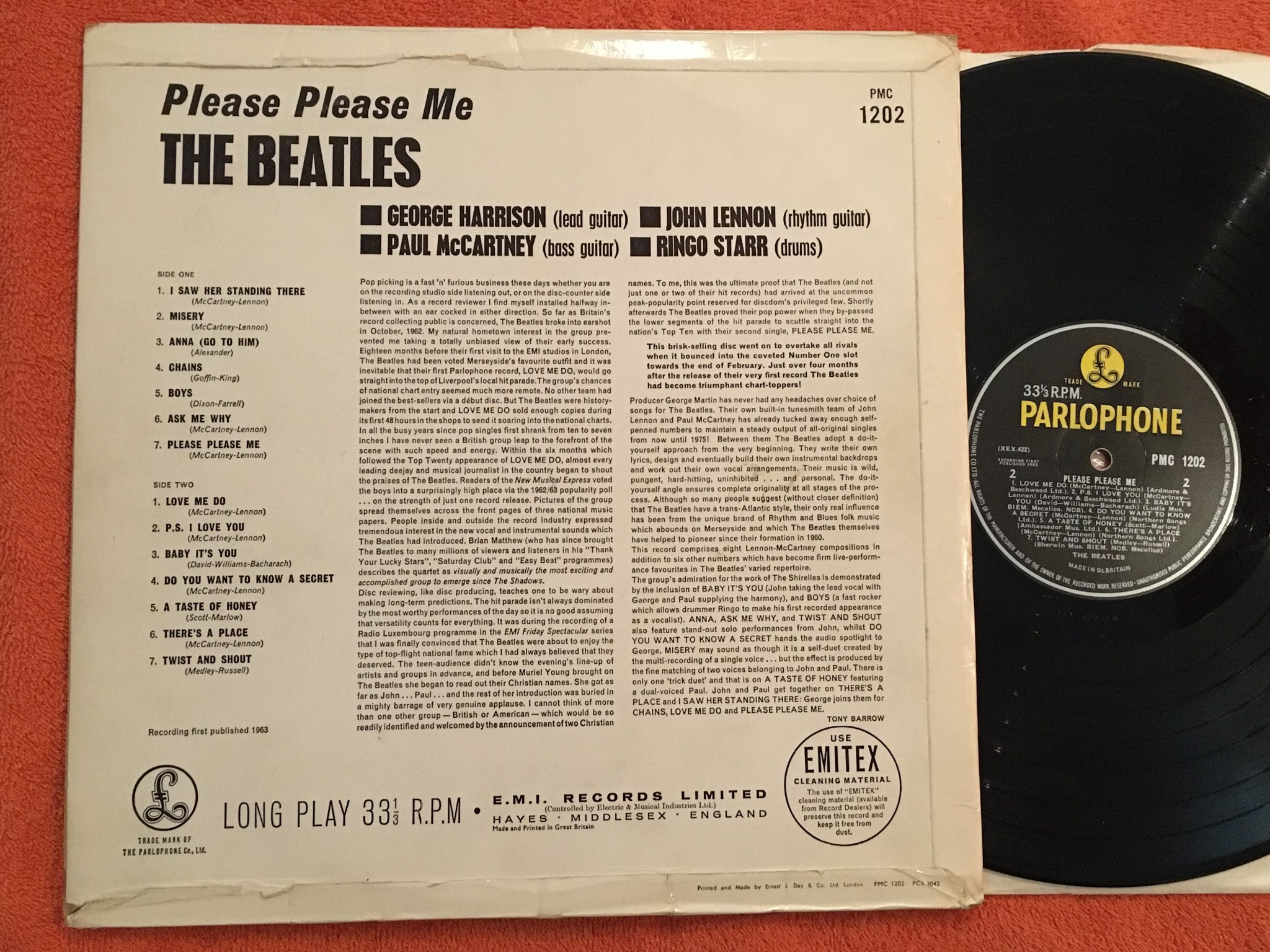 Omslagsbild för skivan THE BEATLES please please me LP -63 UK PARLOPHONE PMC 1202 third pressing