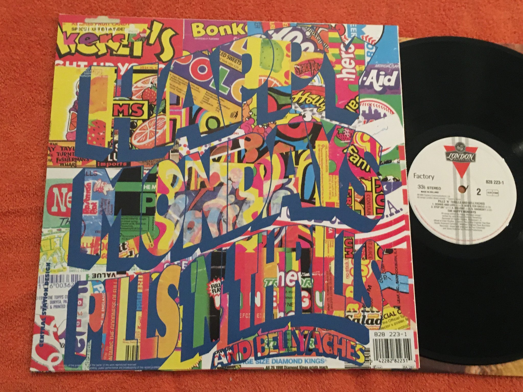 Omslagsbild för skivan THE HAPPY MONDAYS pills n' thrills and bellyaches LP -90 LONDON 828 223-1