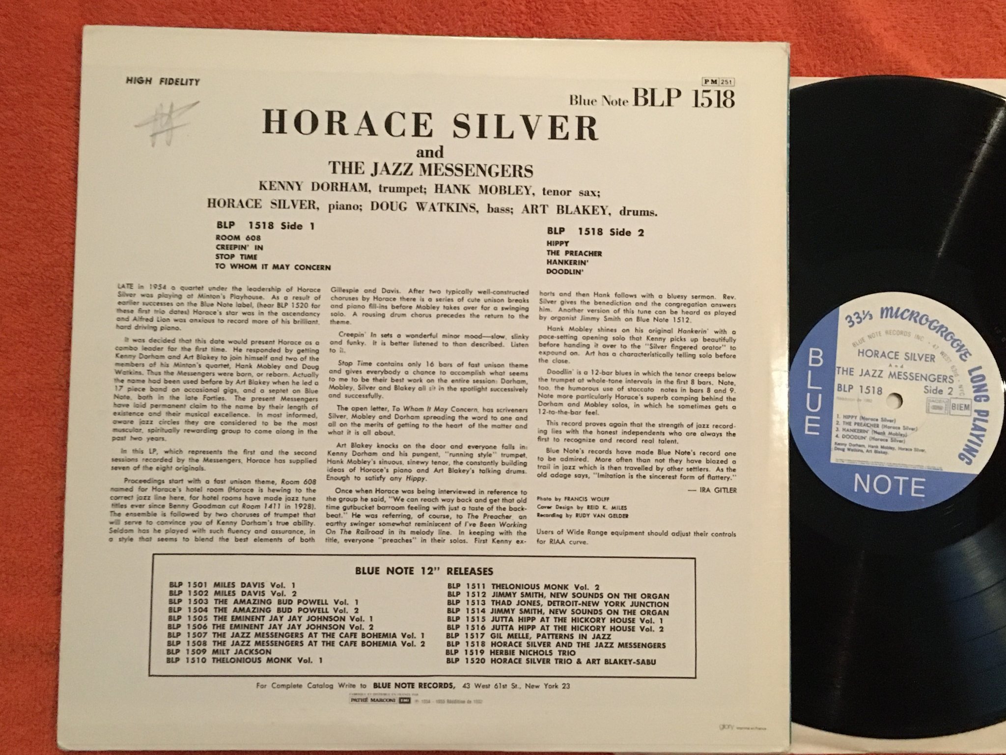 Omslagsbild för skivan HORACE SILVER & THE JAZZ MESSENGERS LP -54/82 Fra BLUE NOTE BLP 1518