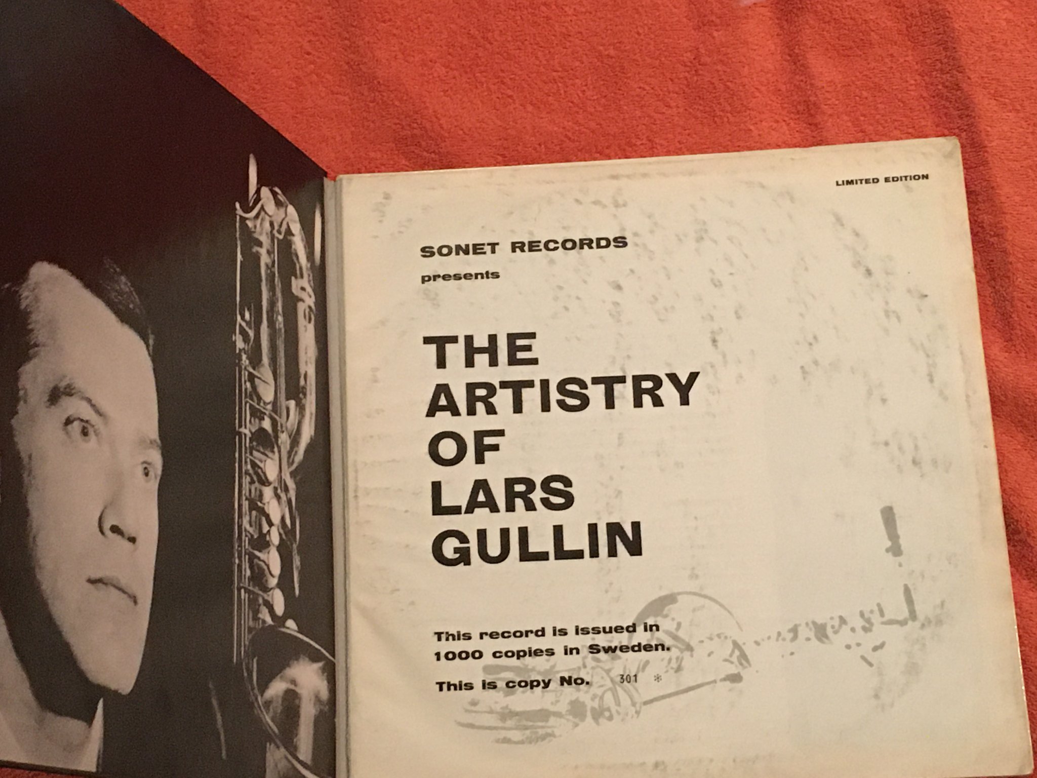 Omslagsbild för skivan LARS GULLIN the artistry of LP -58 Swe SONET SLP-1 signed & numbered