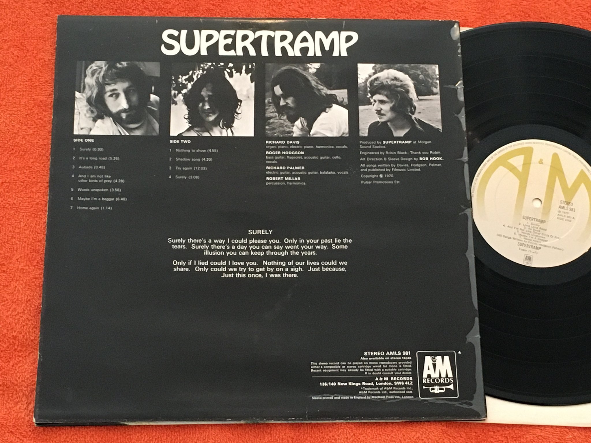 Omslagsbild för skivan SUPERTRAMP s/t LP UK A&M AMLS 981