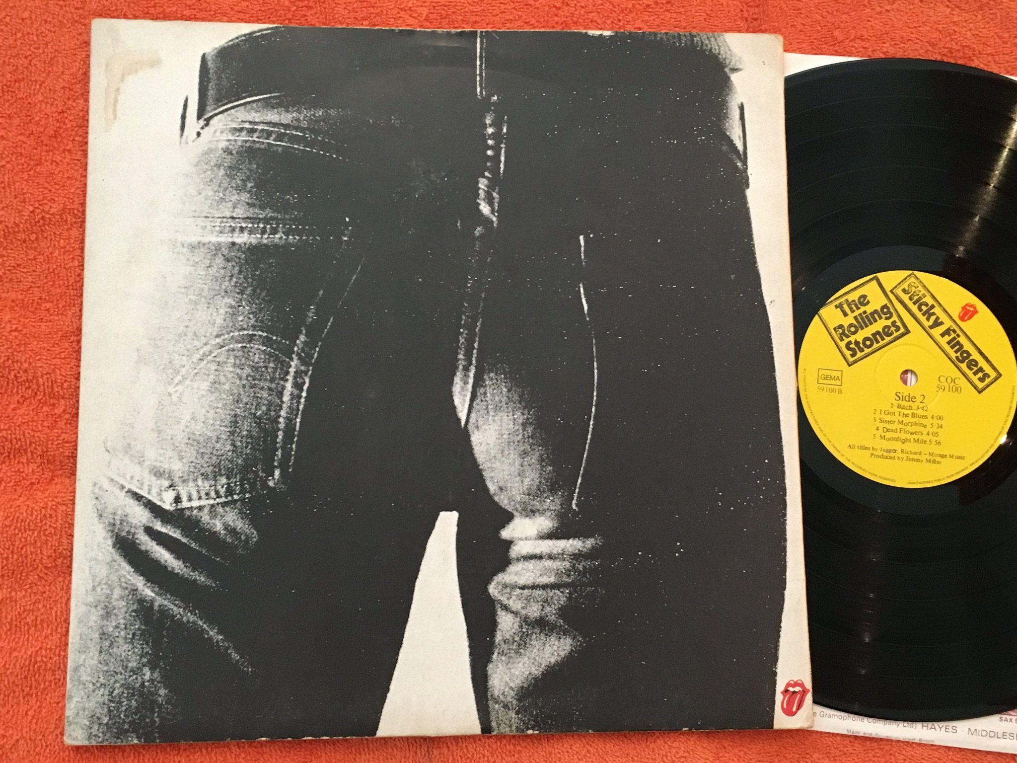 Omslagsbild för skivan ROLLING STONES sticky fingers LP Ger ROLLING STONES COC 59100 Andy Warhol