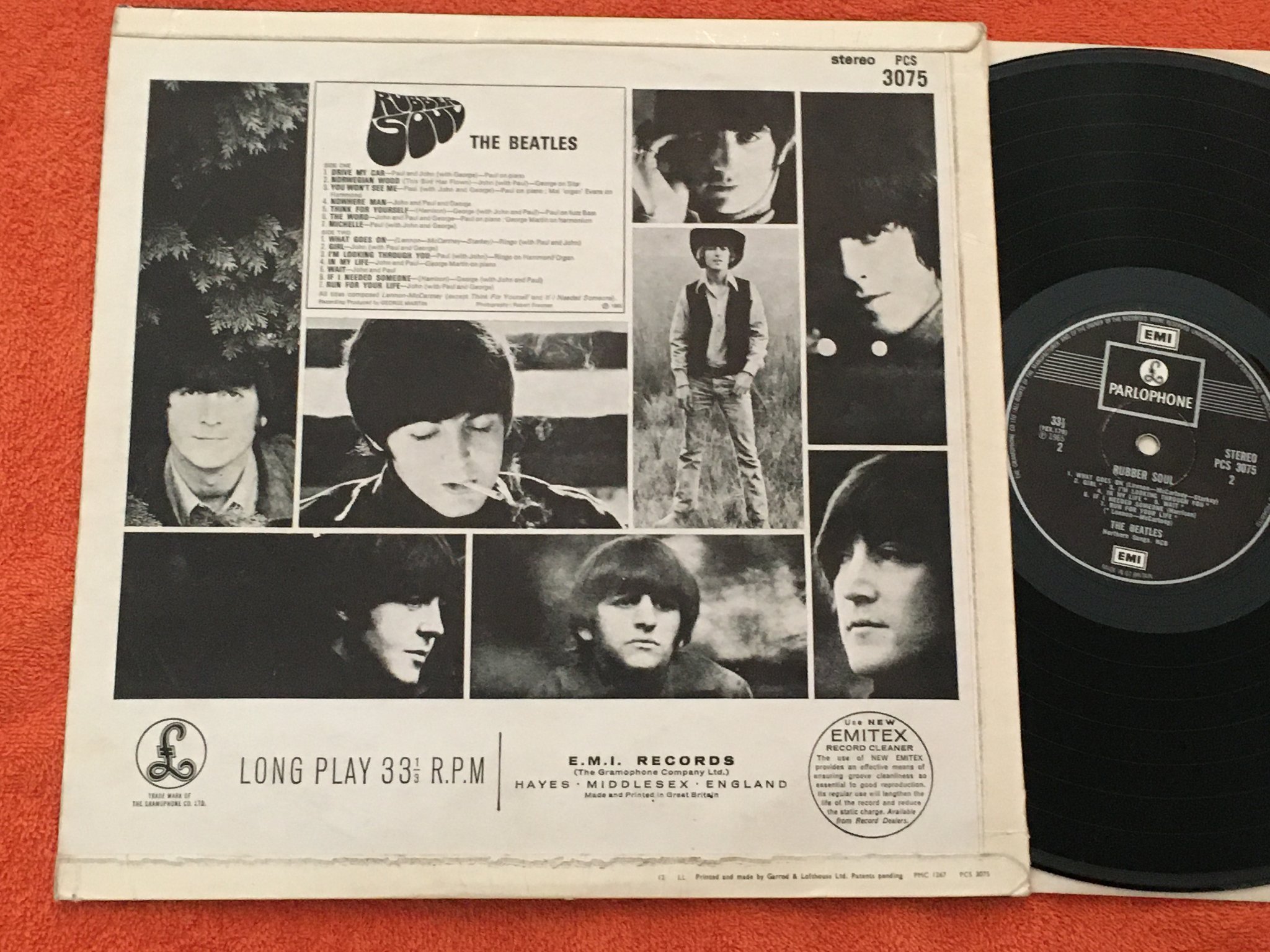 Omslagsbild för skivan THE BEATLES rubber soul LP re UK PARLOPHONE PCS 3075