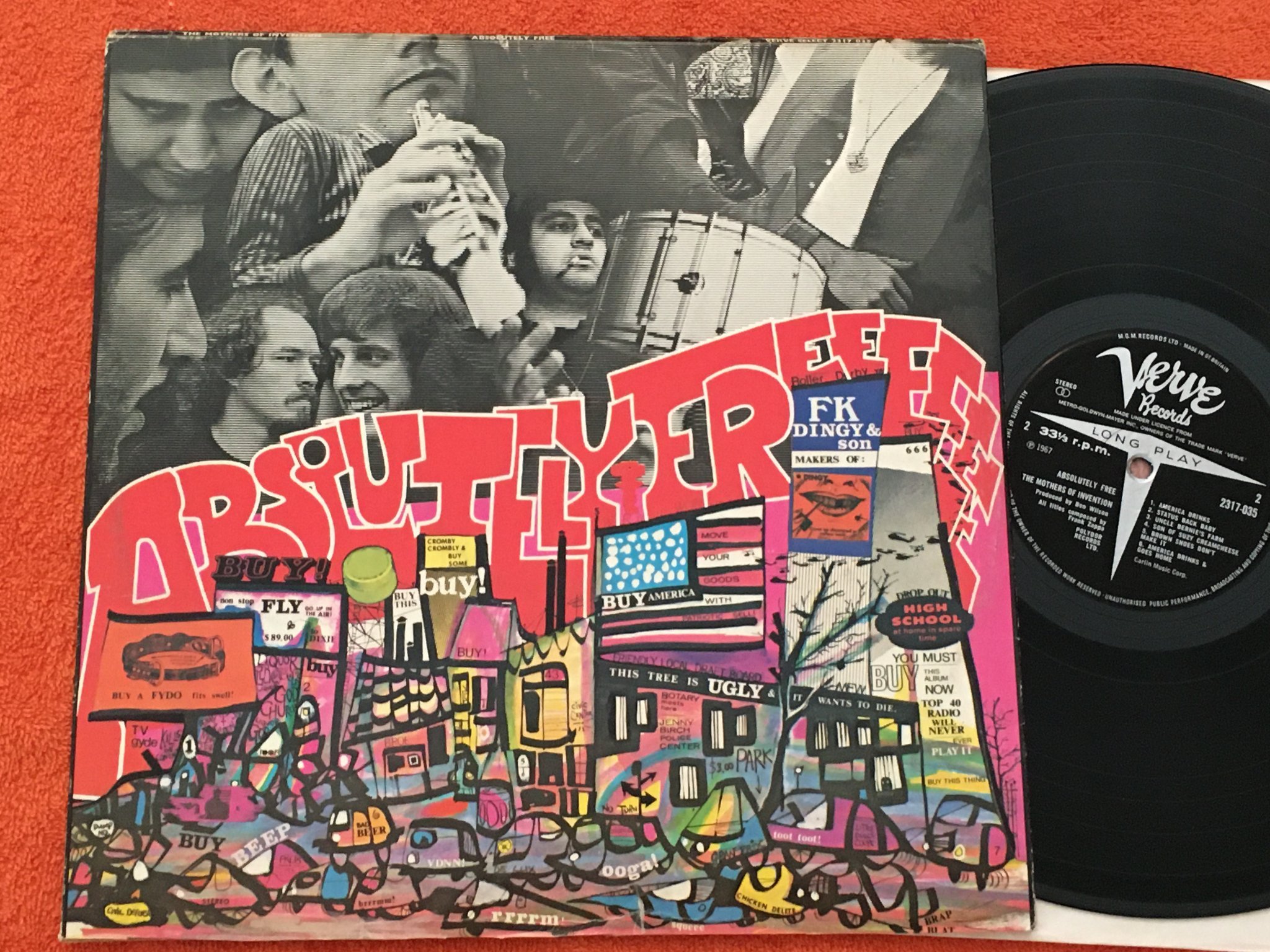 Omslagsbild för skivan THE MOTHERS OF INVENTION absolutely free LP -67 UK VERVE 2317-035