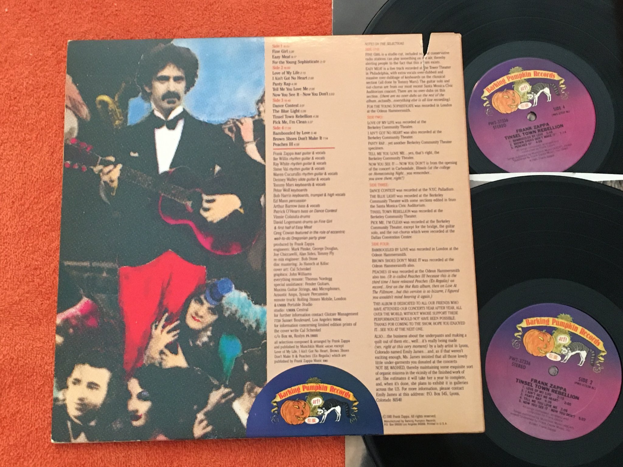 Omslagsbild för skivan FRANK ZAPPA tinsel town rebellion 2xLP -81 US BARKING PUMPKIN PW2-37336