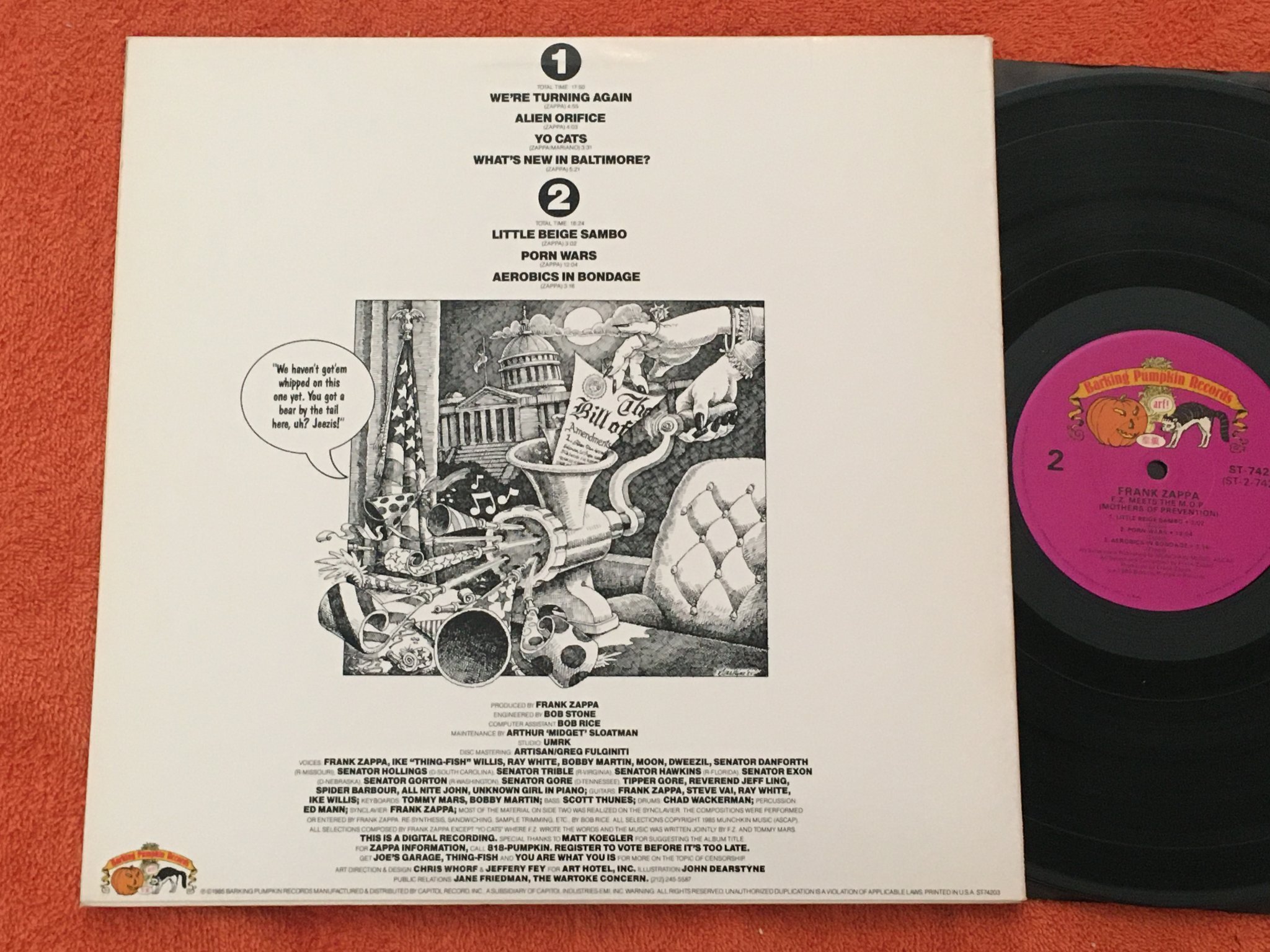 Omslagsbild för skivan FRANK ZAPPA f.z. meets the M.O.P. LP -85 US BARKING PUMPKIN ST-74203