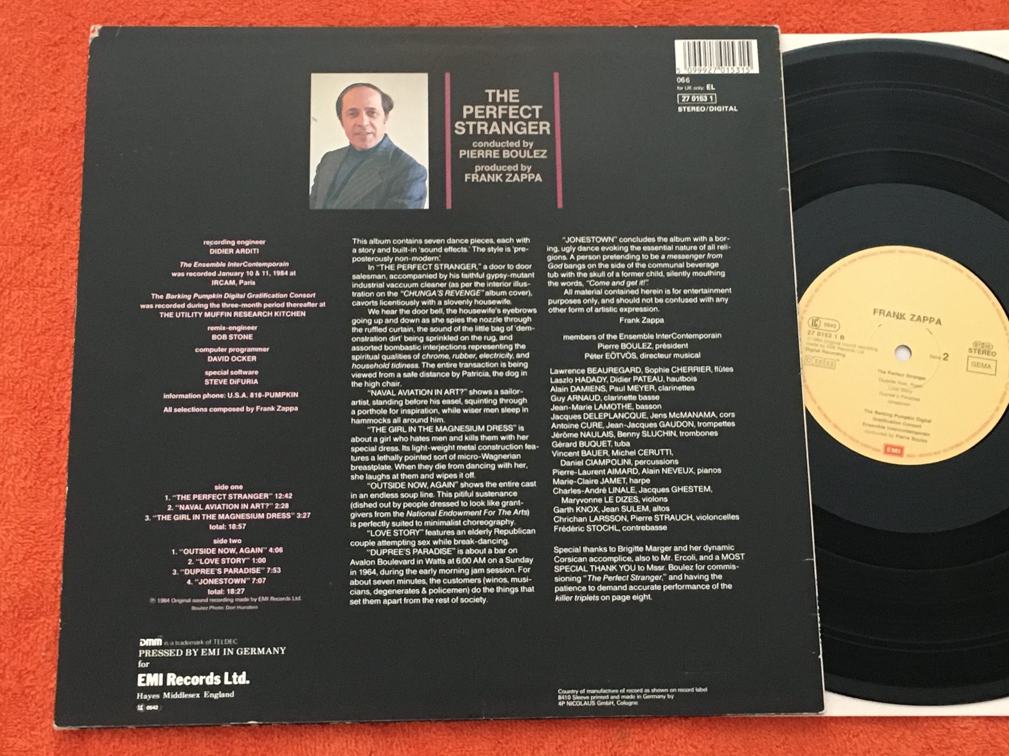 Omslagsbild för skivan FRANK ZAPPA the perfect stranger LP -84 Ger EMI 2701531
