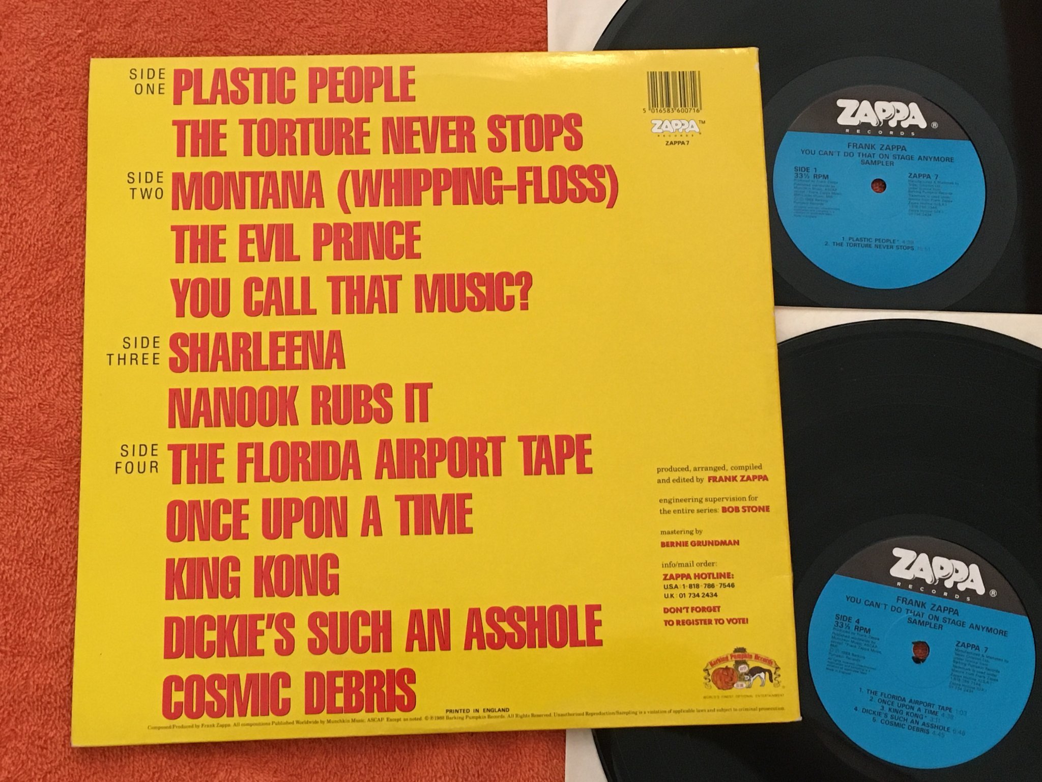 Omslagsbild för skivan FRANK ZAPPA you can't do that on stage anymore 2xLP -88 UK ZAPPA 7