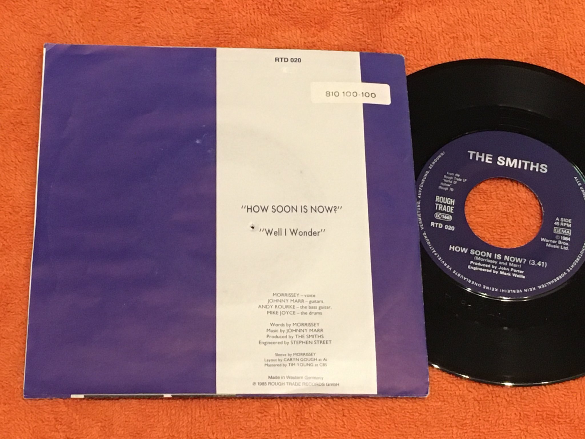 Omslagsbild för skivan THE SMITHS how soon is now 7"single -84 ROUGH TRADE RTD 020