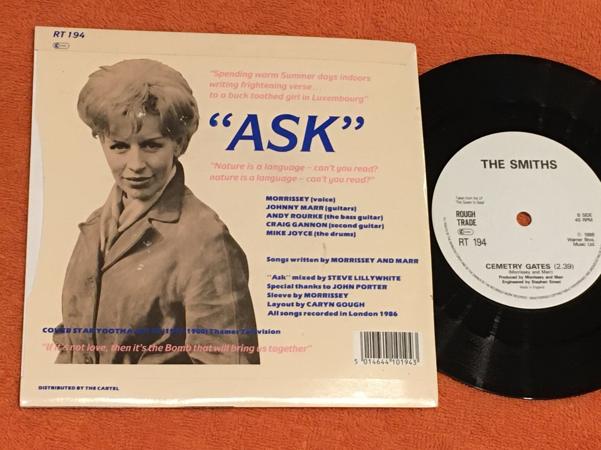 Omslagsbild för skivan THE SMITHS ask 7"single -86 ROUGH TRADE RT 194