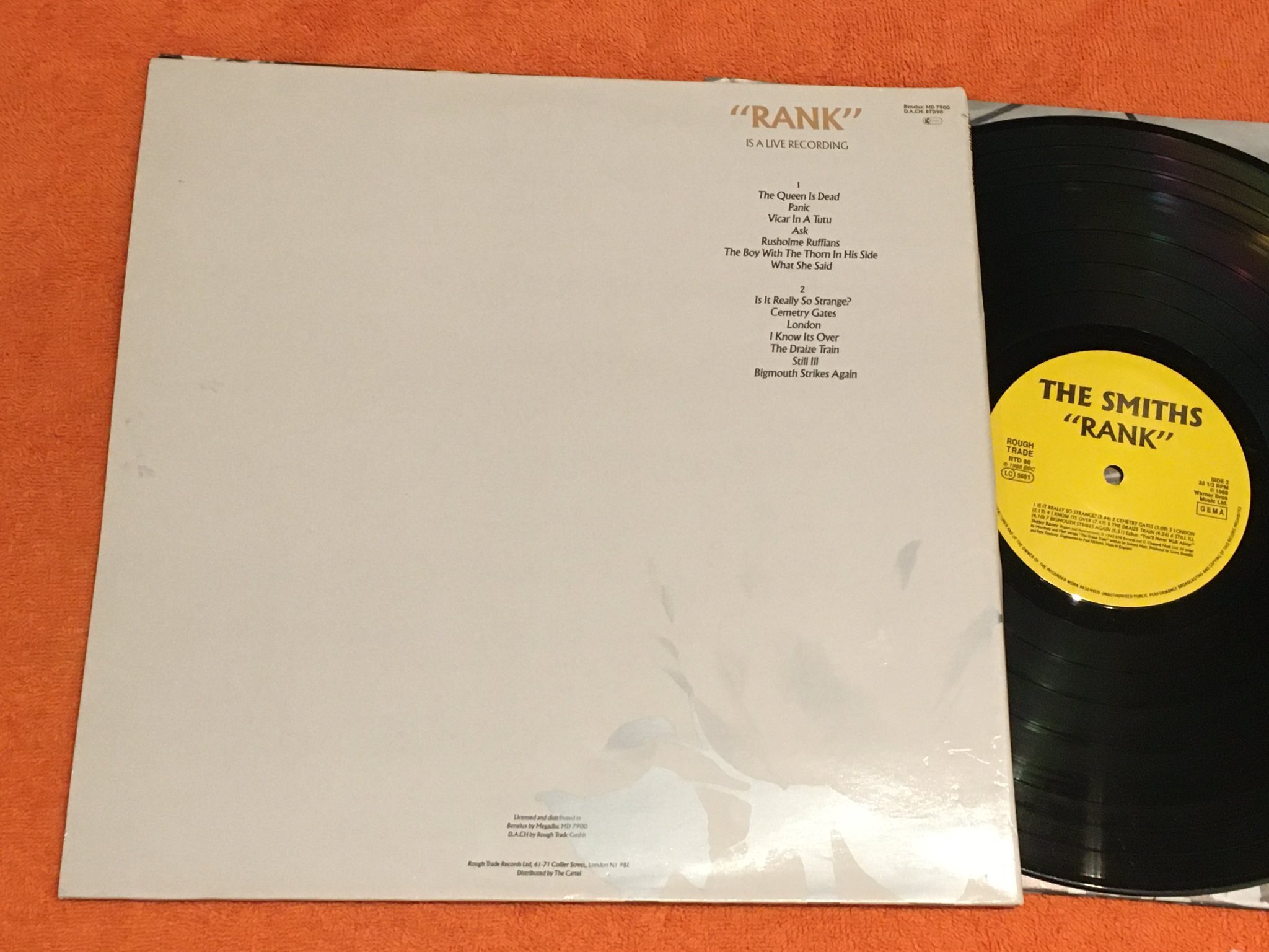 Omslagsbild för skivan THE SMITHS rank LP -88 ROUGH TRADE RTD 90