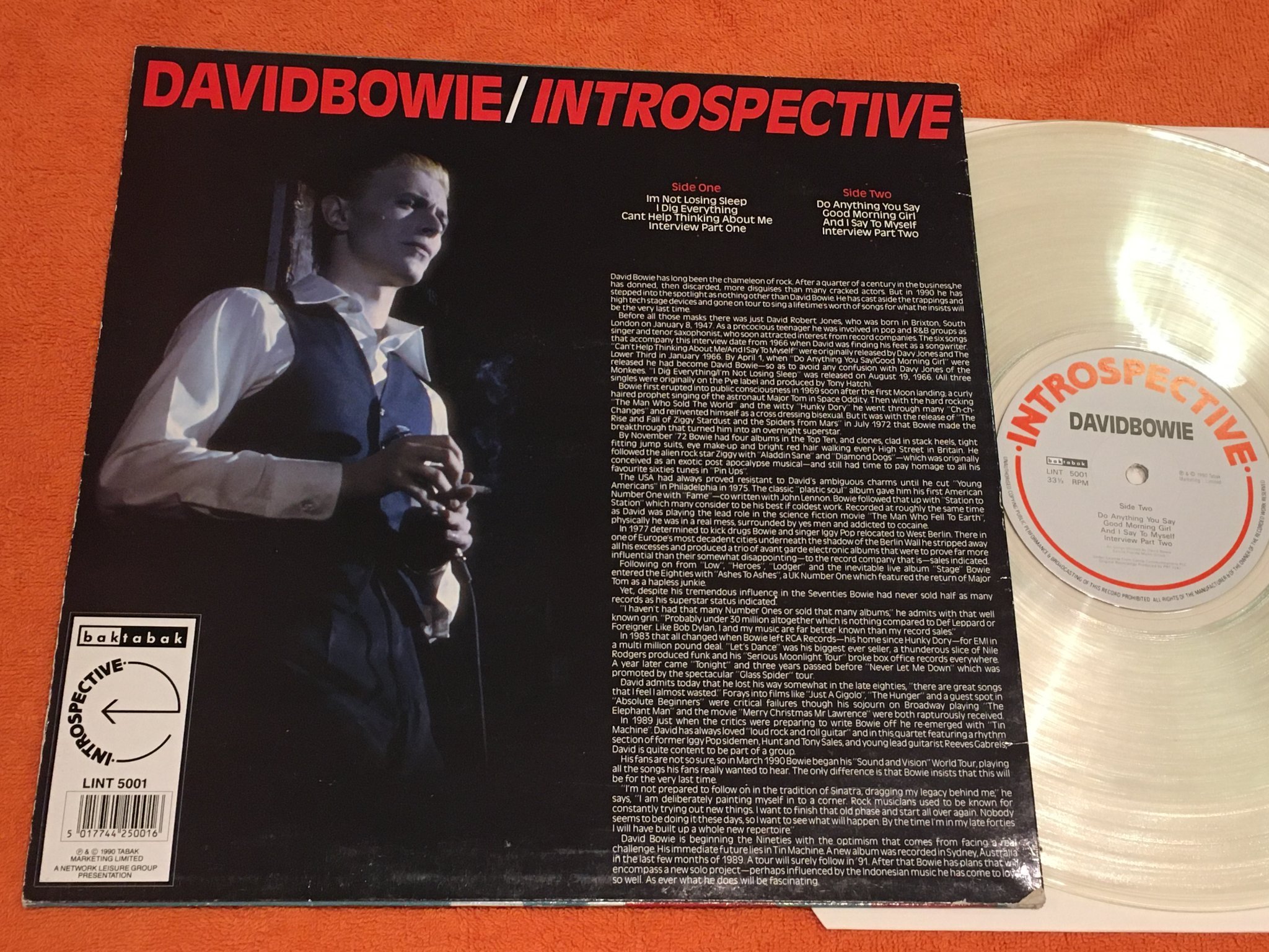 Omslagsbild för skivan DAVID BOWIE introspective LP -90 UK clear vinyl LINT 5001 rare!