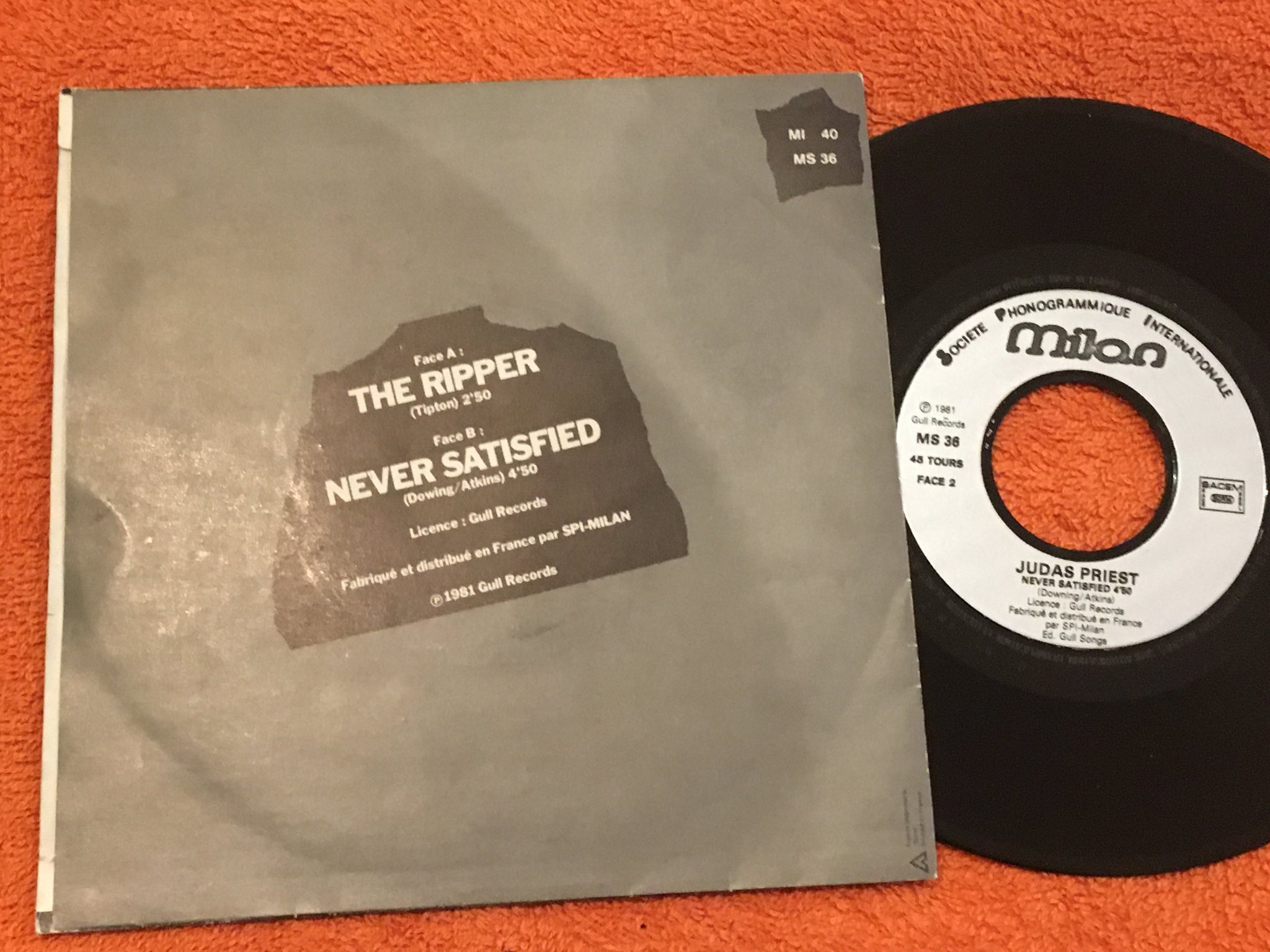Omslagsbild för skivan JUDAS PRIEST the ripper 7” -81 FRANCE MILAN MS 36 rare!!!
