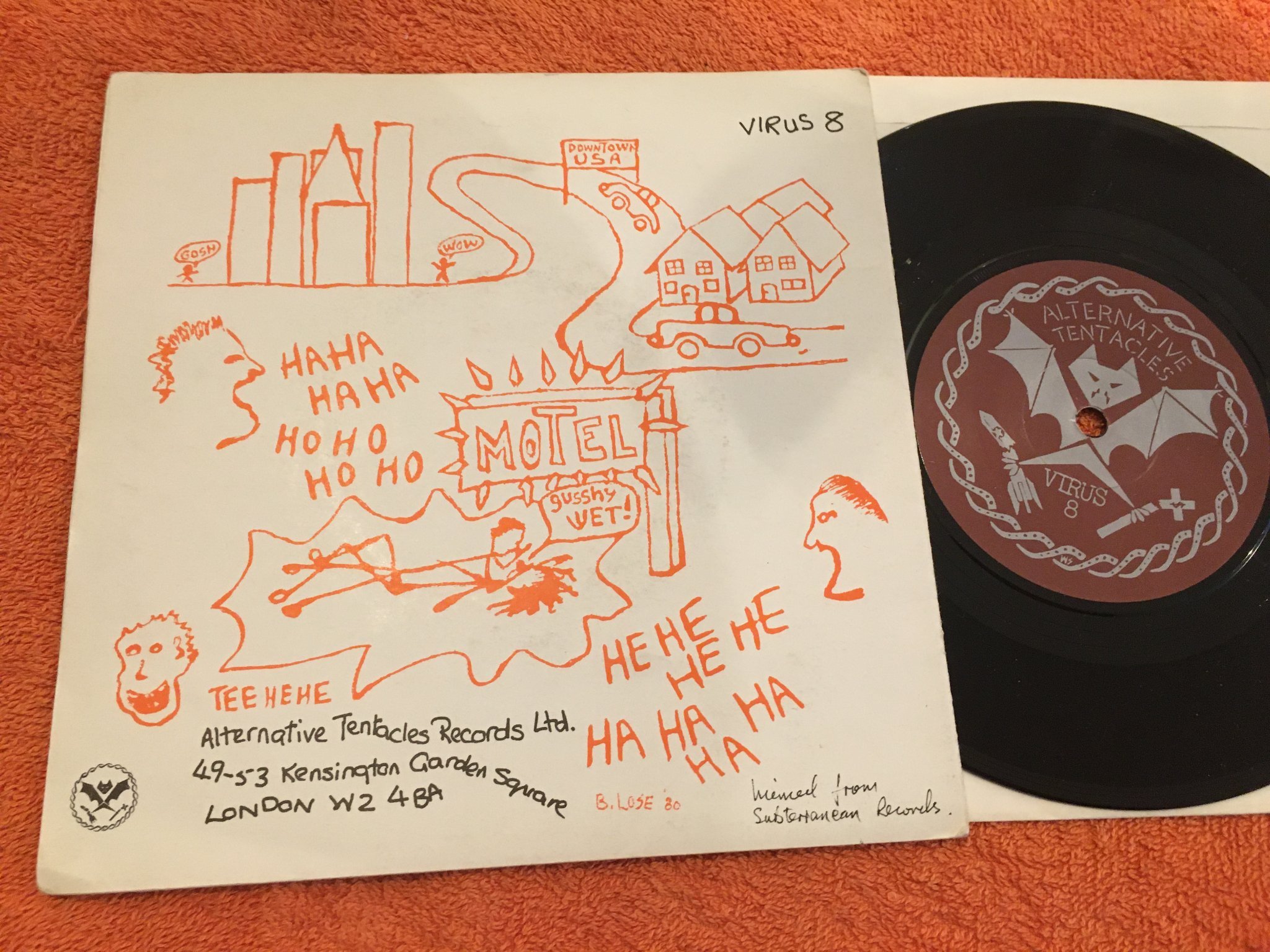 Omslagsbild för skivan FLIPPER ha ha ha 7” UK -82 ALTERNATIVE TENTACLES VIRUS 8