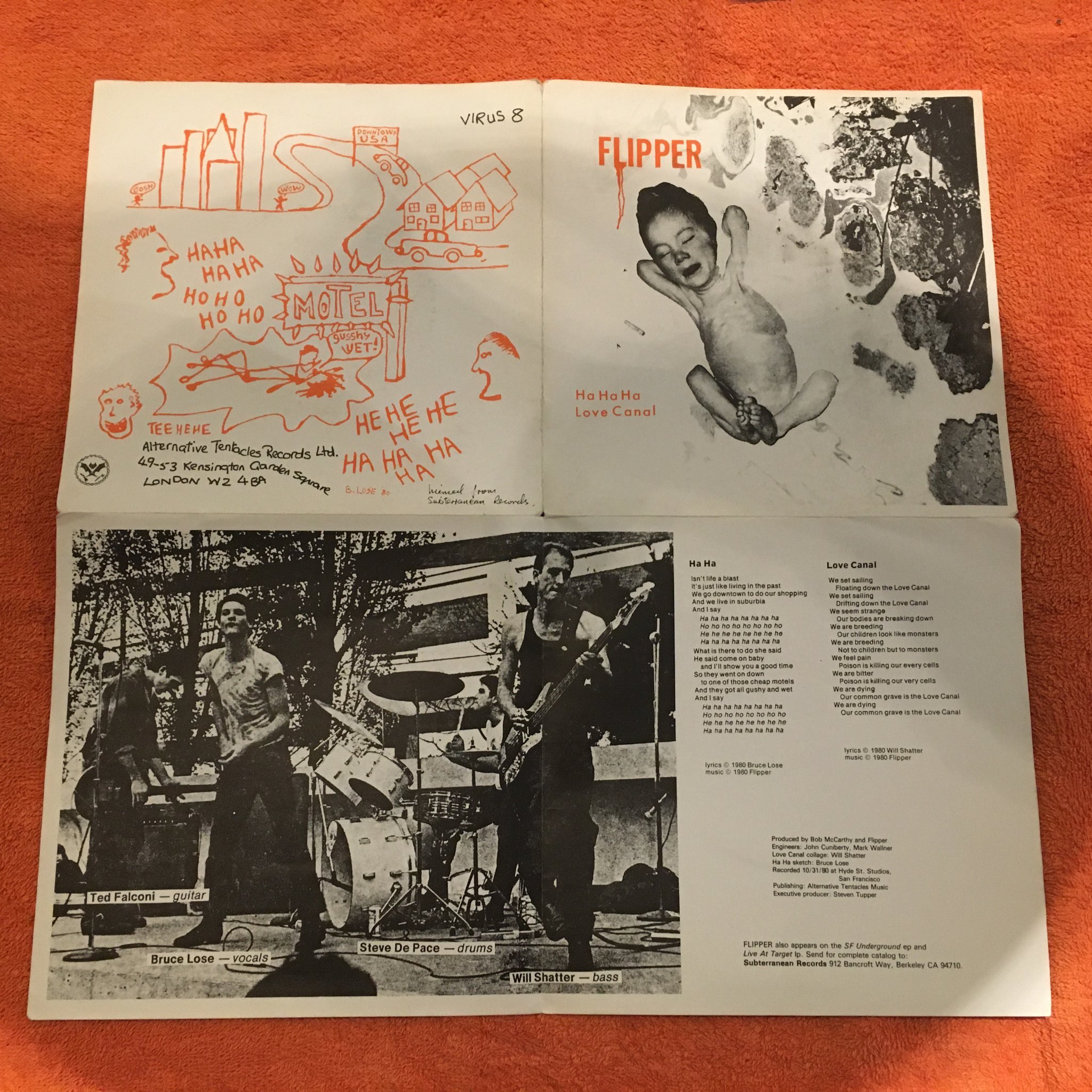 Omslagsbild för skivan FLIPPER ha ha ha 7” UK -82 ALTERNATIVE TENTACLES VIRUS 8