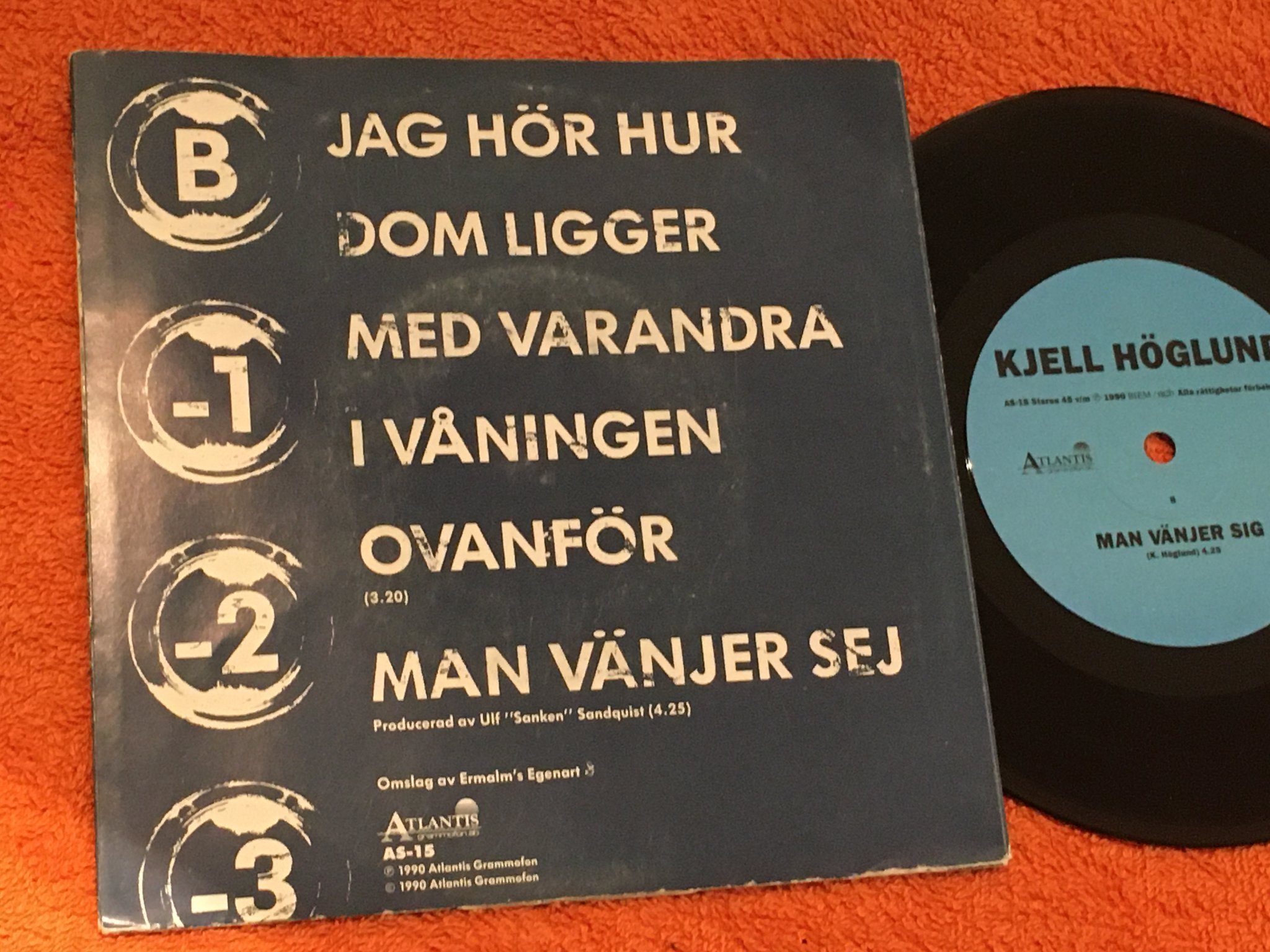 Omslagsbild för skivan KJELL HÖGLUND jag hör hur dom ligger med varandra 7” -90 Swe ATLANTIS AS-15
