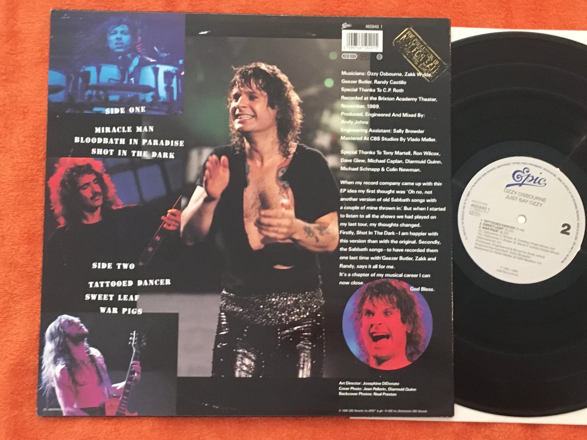 Omslagsbild för skivan OZZY OSBOURNE just say Ozzy LP -90 EPIC 4659401 promo stamp on back