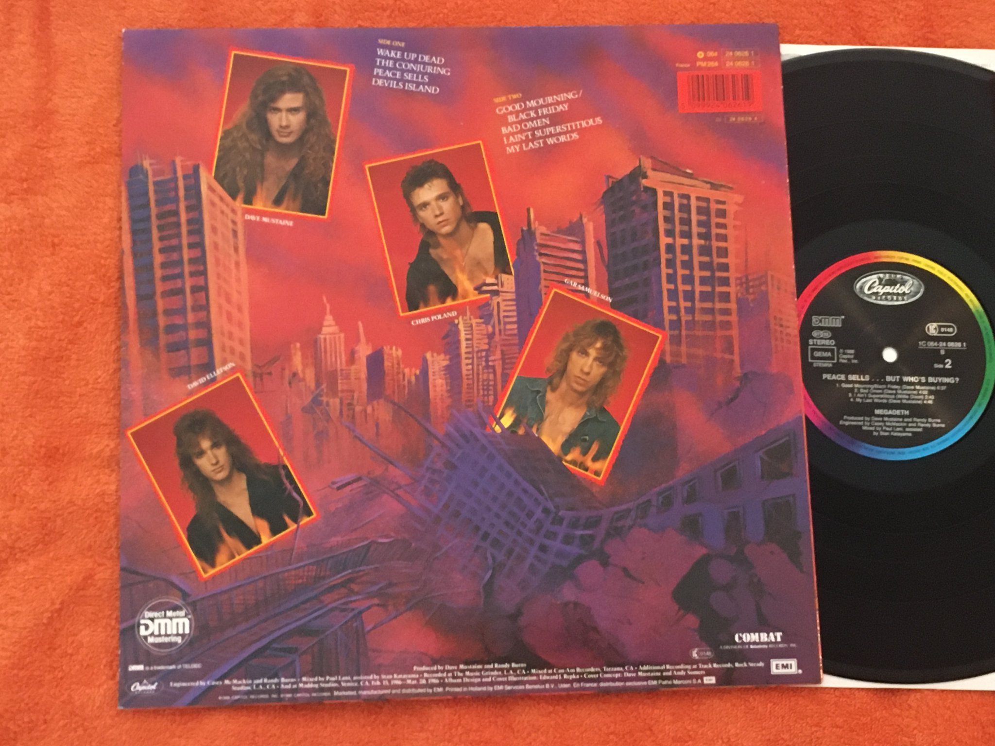 Omslagsbild för skivan MEGADETH peace sells…but who’s buying? LP -86 Ger CAPITOL 1C 064-2406261