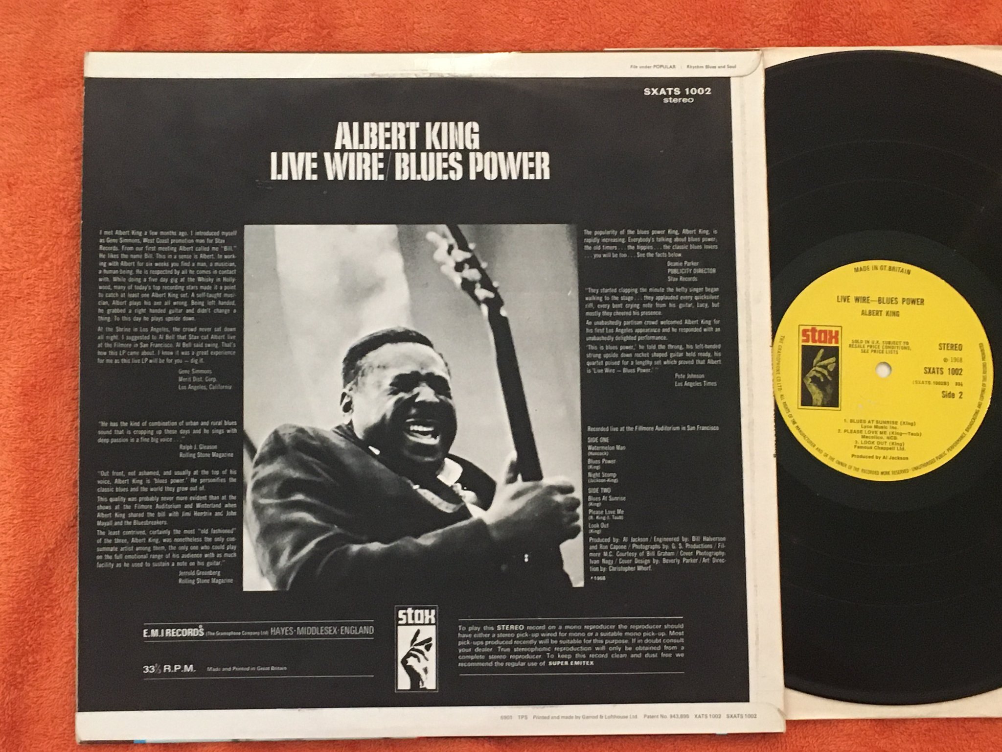 Omslagsbild för skivan ALBERT KING live wire - blues power LP -68 UK STAX SXATS 1002
