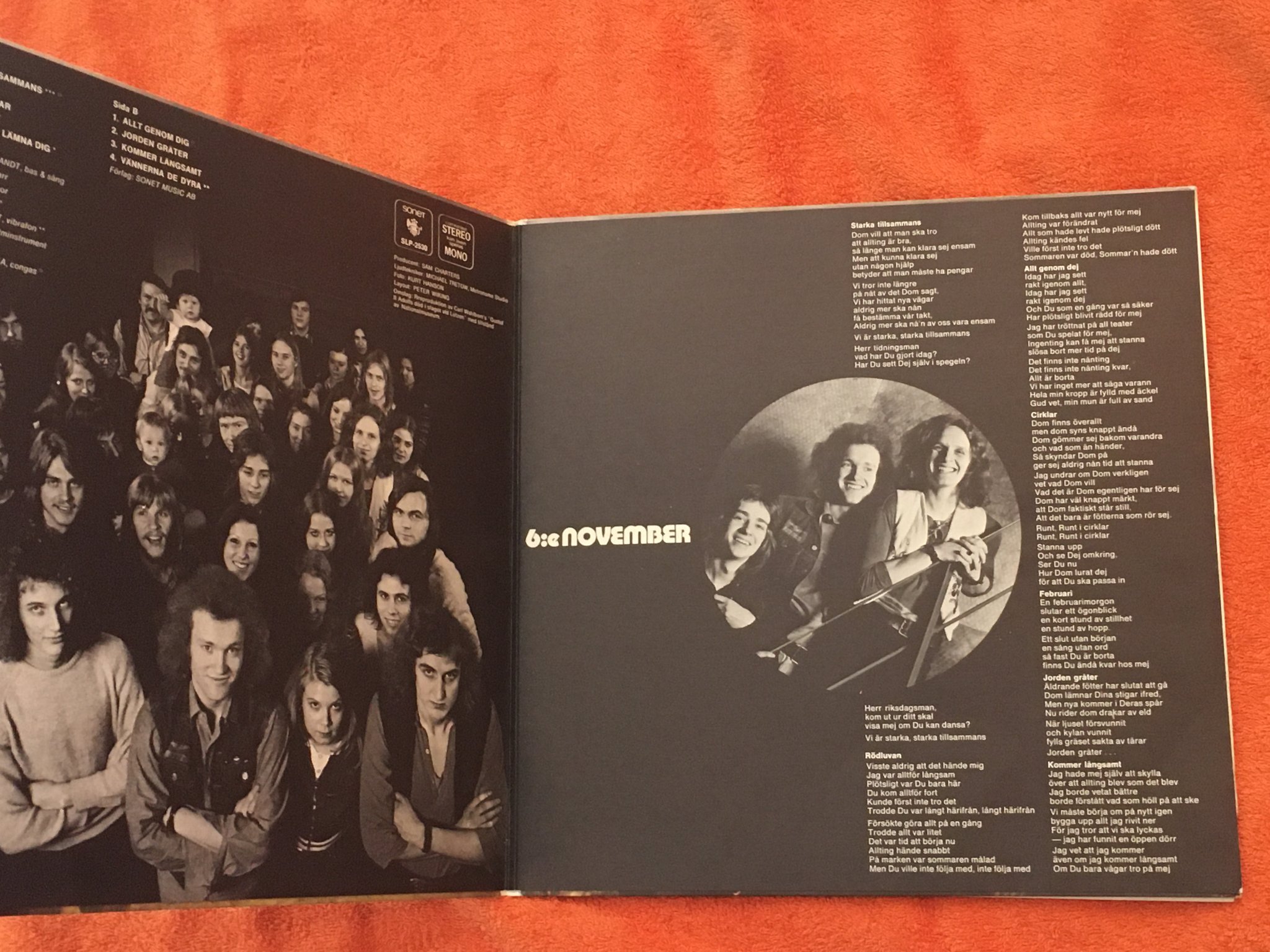Omslagsbild för skivan NOVEMBER 6e November LP -72 Swe SONET SLP 2530