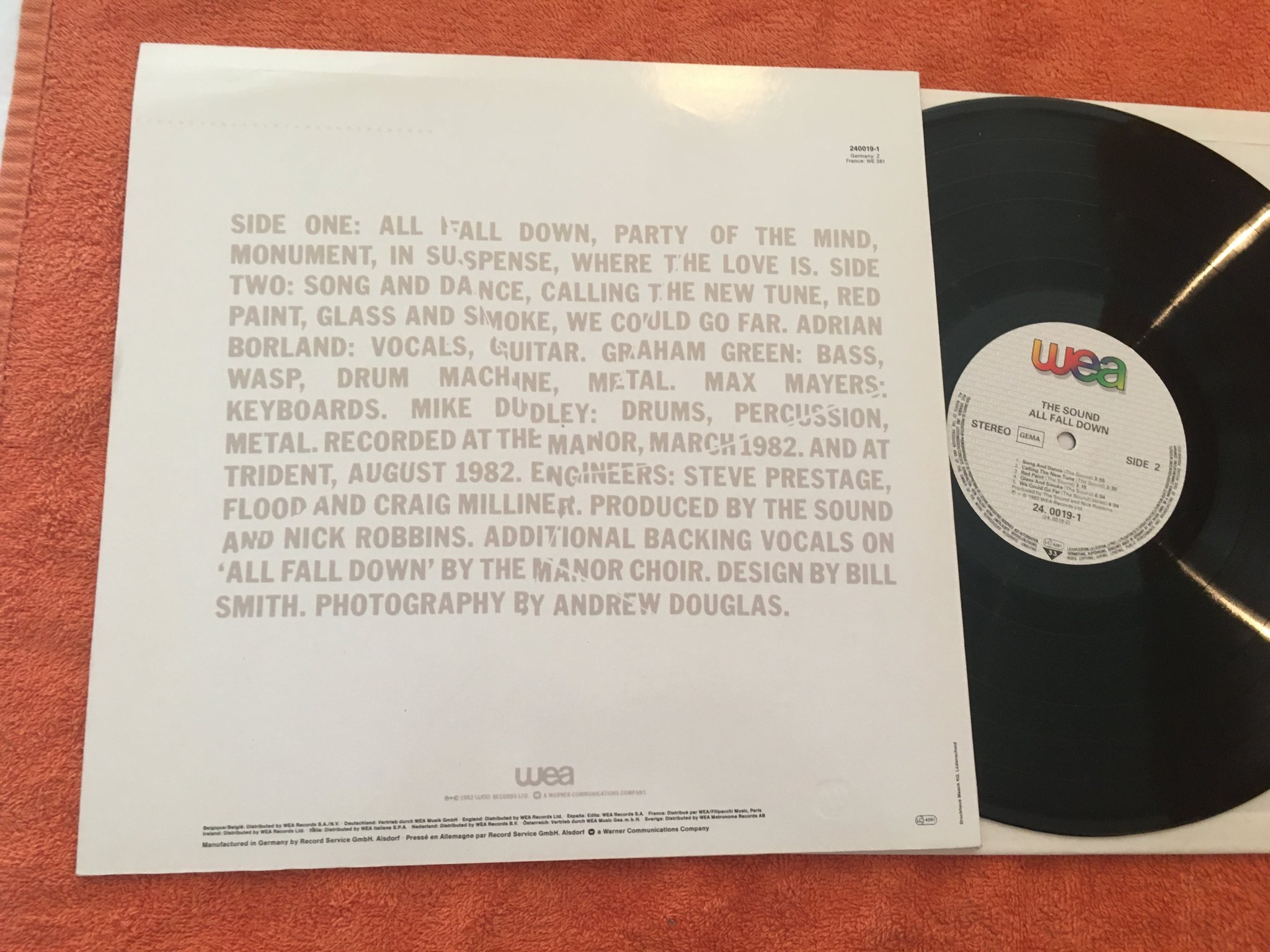 Omslagsbild för skivan THE SOUND all fall down LP -82 Ger WEA 240019-1