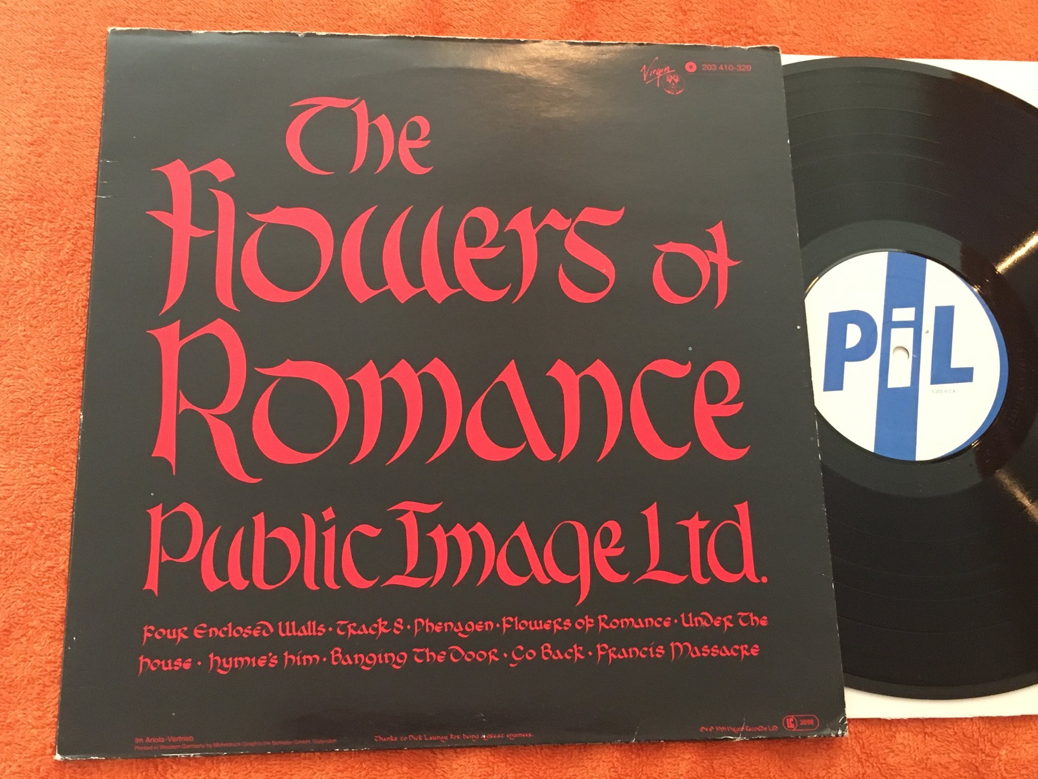 Omslagsbild för skivan PIL The Flowers Of Romance LP -81 VIRGIN 203 410