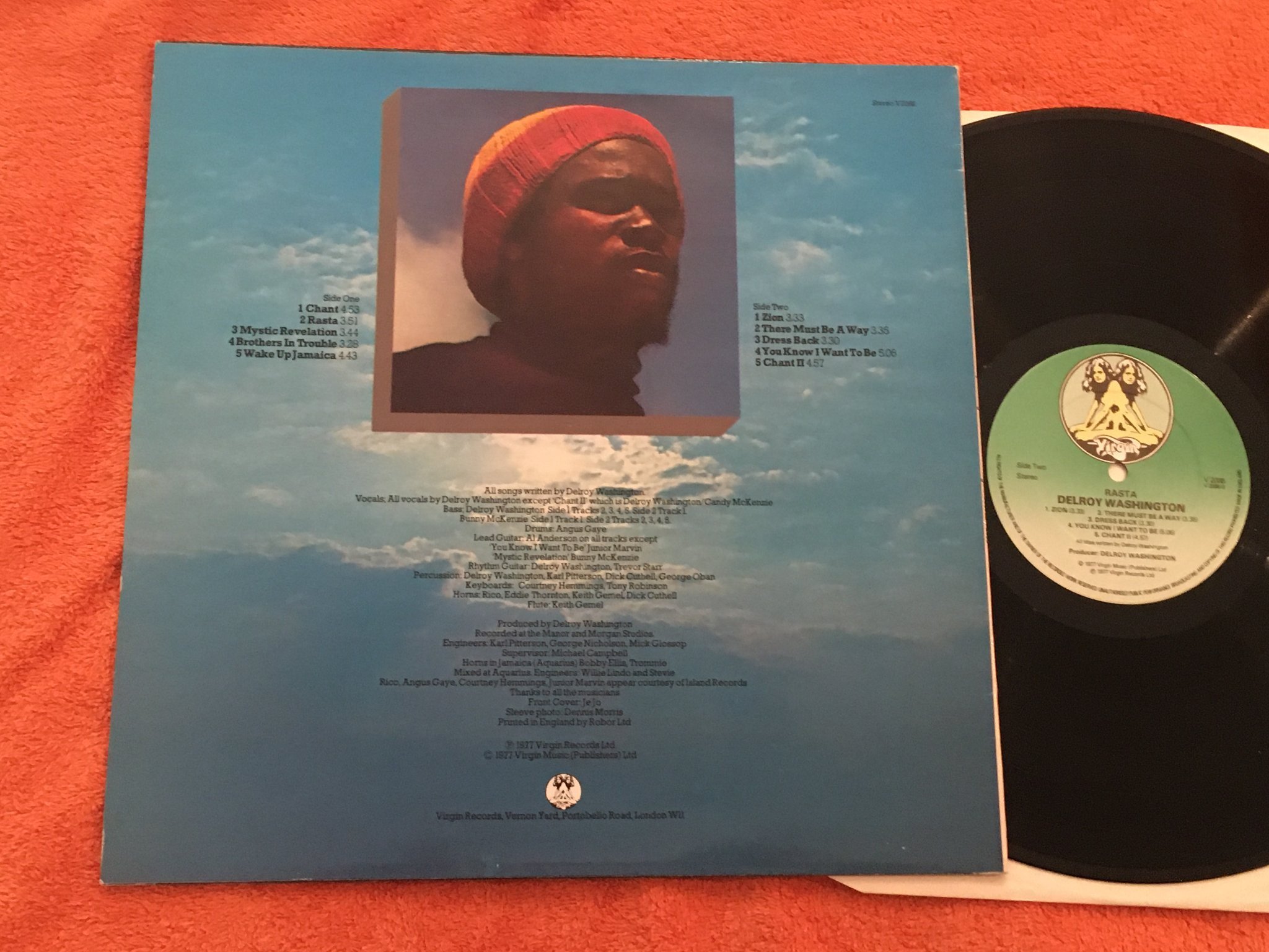 Omslagsbild för skivan DELROY WASHINGTON rasta LP -77 UK VIRGIN V 2088