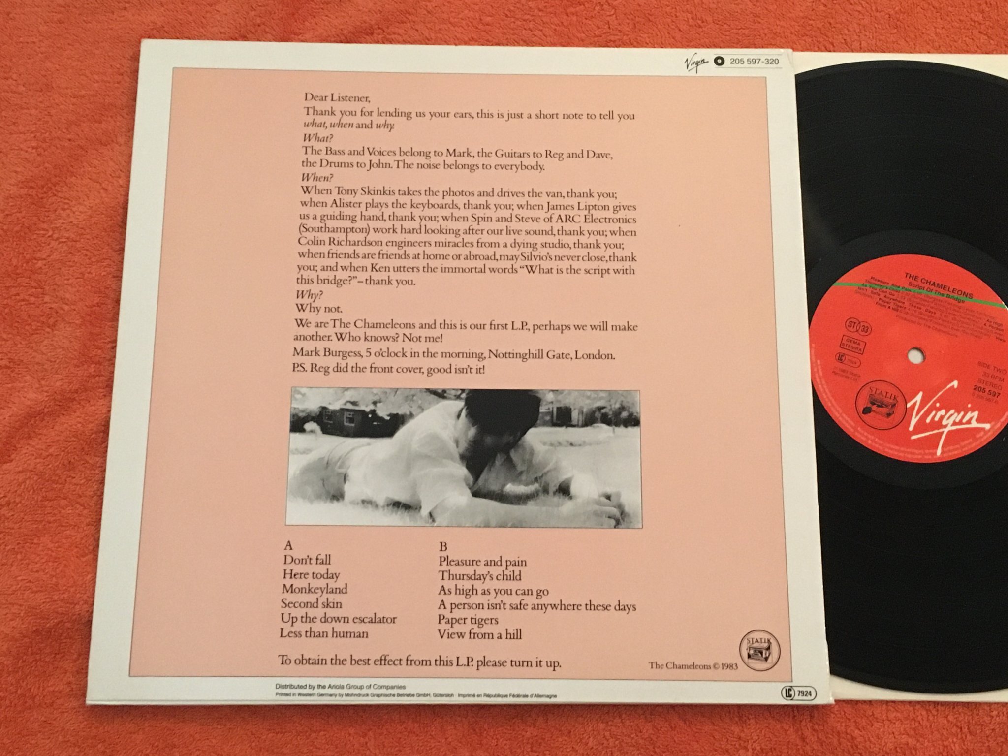 Omslagsbild för skivan THE CHAMELEONS script of the bridge LP -83 Ger VIRGIN 205 597