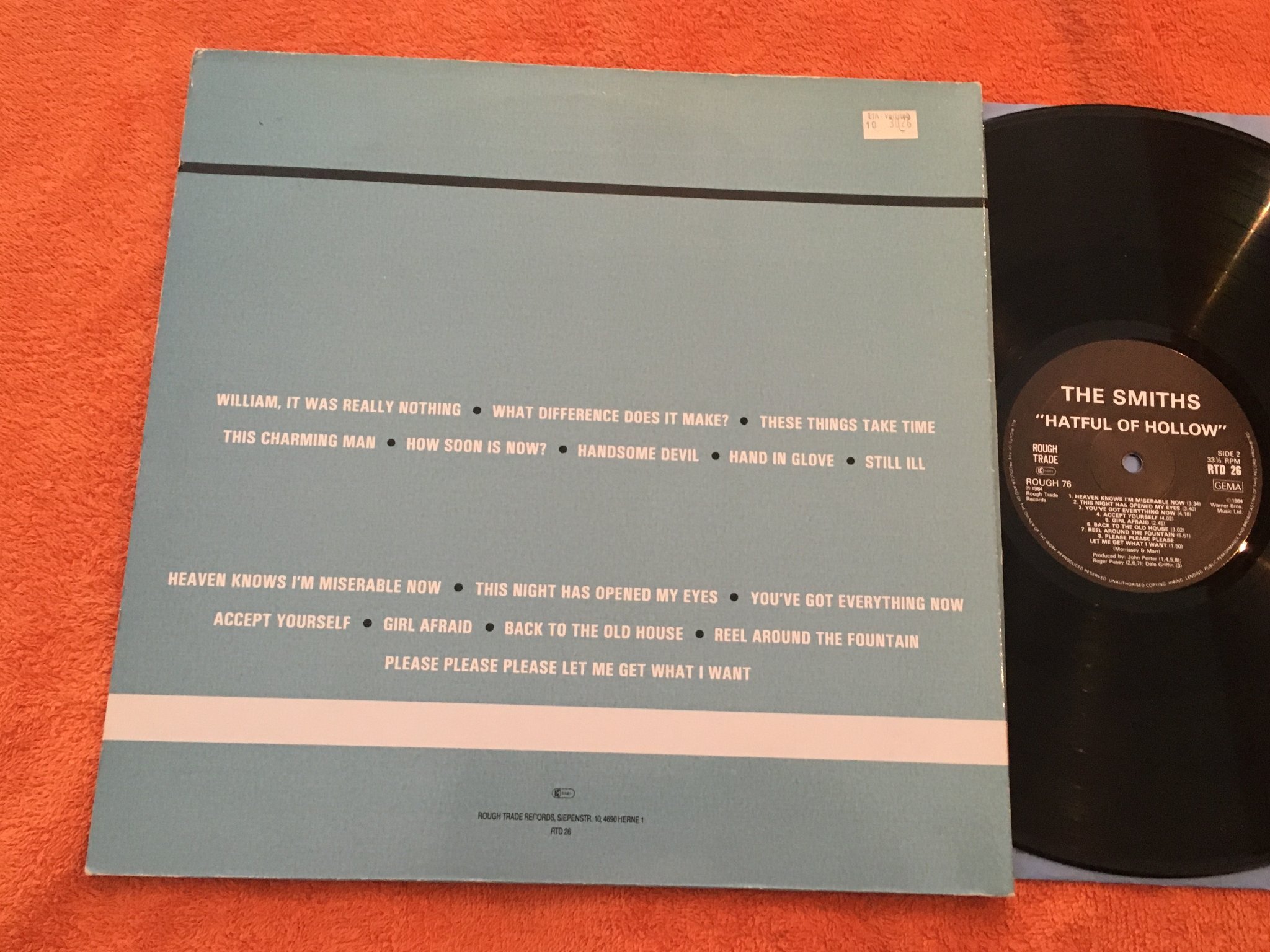 Omslagsbild för skivan THE SMITHS hatful of hollow LP -84 ROUGH TRADE ROUGH 76