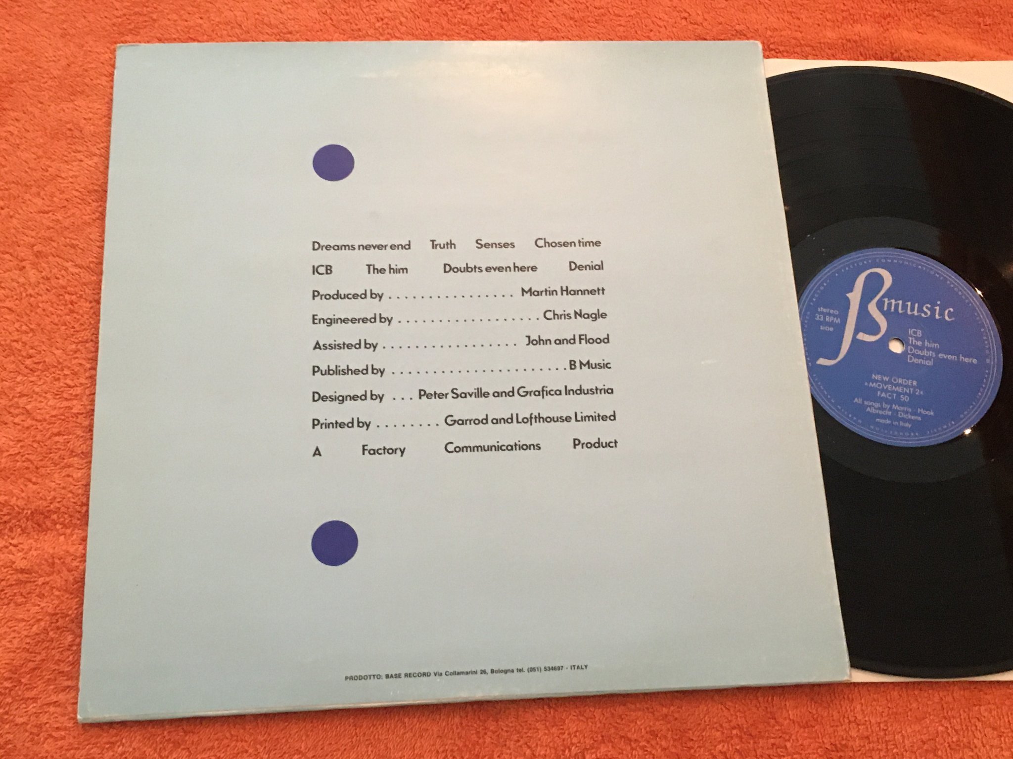 Omslagsbild för skivan NEW ORDER movement LP -81 Ita BASE RECORD FACT 50