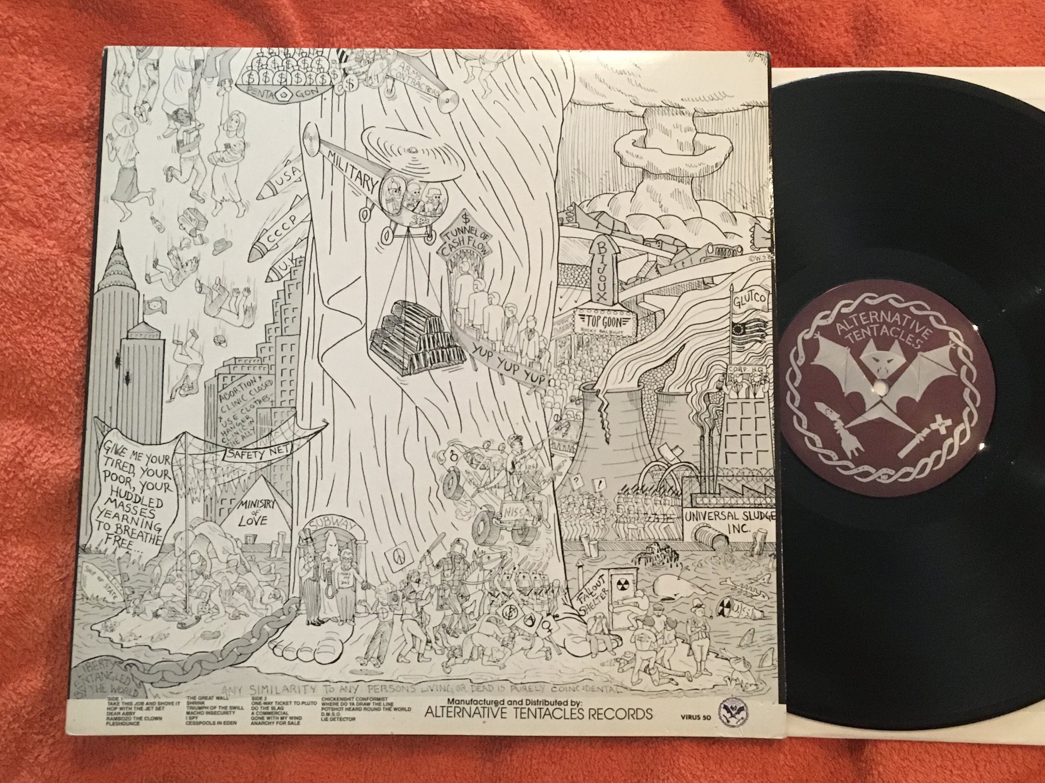 Omslagsbild för skivan DEAD KENNEDYS bedtime for democracy LP -86 ALTERNATIVE TENTACLES VIRUS 50