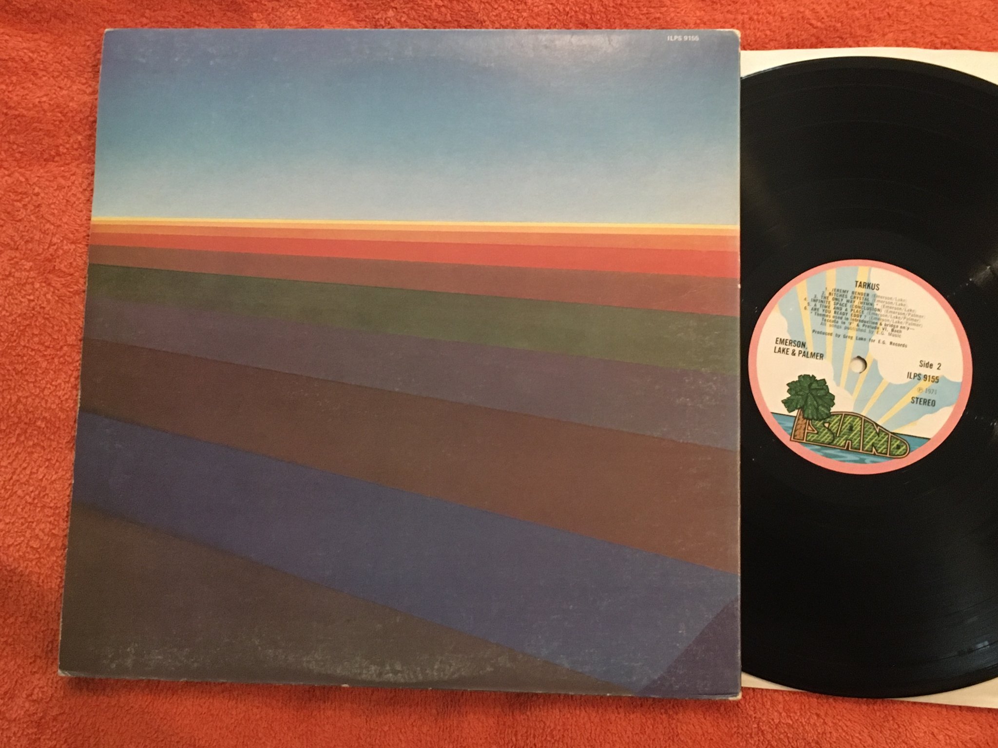 Omslagsbild för skivan EMERSON LAKE & PALMER tarkus LP -71 UK ISLAND ILPS 9155