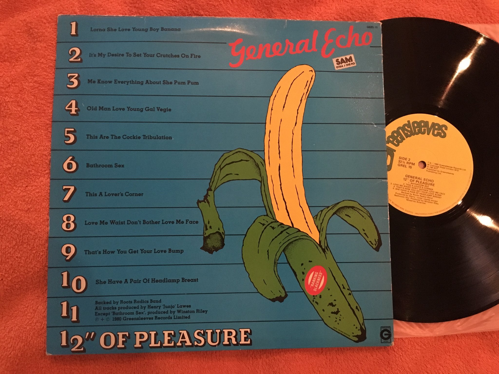 Omslagsbild för skivan GENERAL ECHO 12" of pleasure LP -80 UK GREENSLEEVES GREL 15