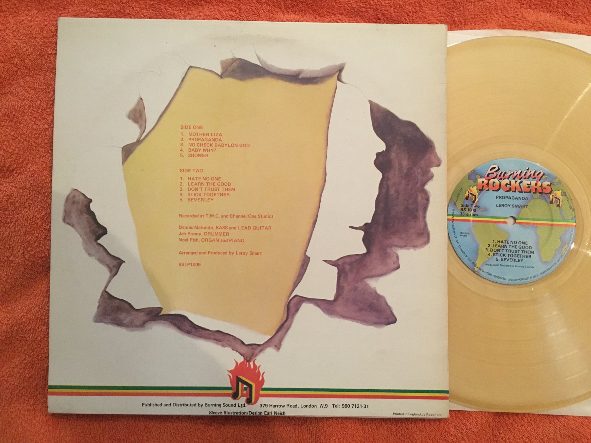 Omslagsbild för skivan LEROY SMART propaganda LP UK BURNING ROCKERS BS 1009 yellowish vinyl