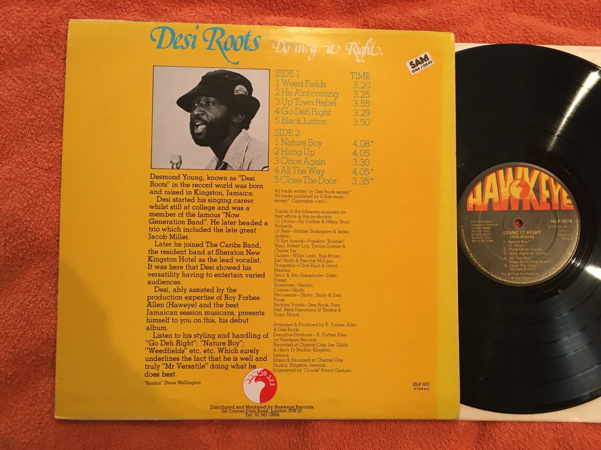Omslagsbild för skivan DESI ROOTS doing it right LP -80 UK HAWKEYE HLP 007 mega rare REGGAE