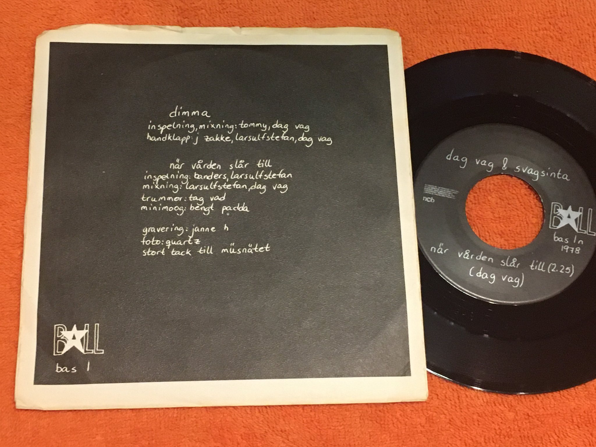 Omslagsbild för skivan DAG VAG & SVAGSINTA dimma 7”single -78 Swe BALL bas 1n
