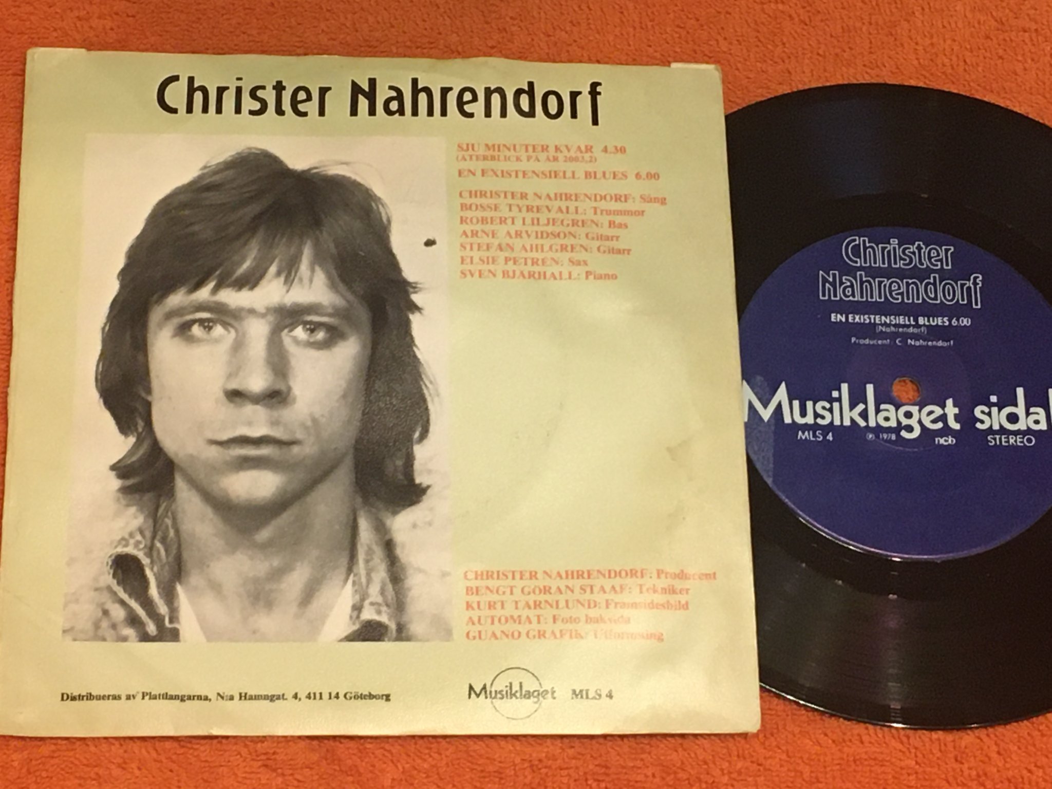 Omslagsbild för skivan CHRISTER NAHRENDORF sju minuter kvar 7”single -78 Swe MUSIKLAGET MLS 4 rare!