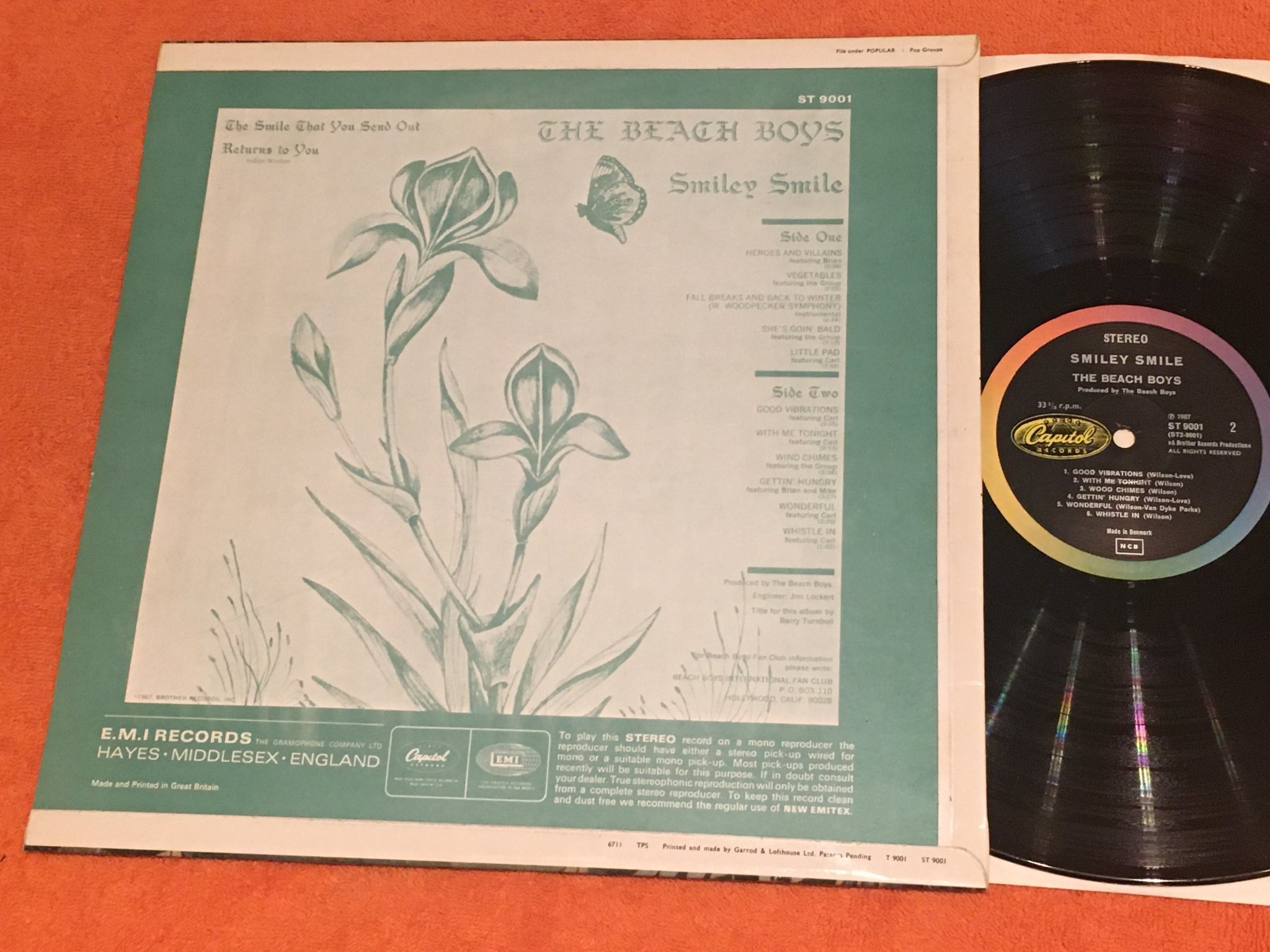 Omslagsbild för skivan THE BEACH BOYS smiley smile LP -67 Denmark CAPITOL ST 9001 