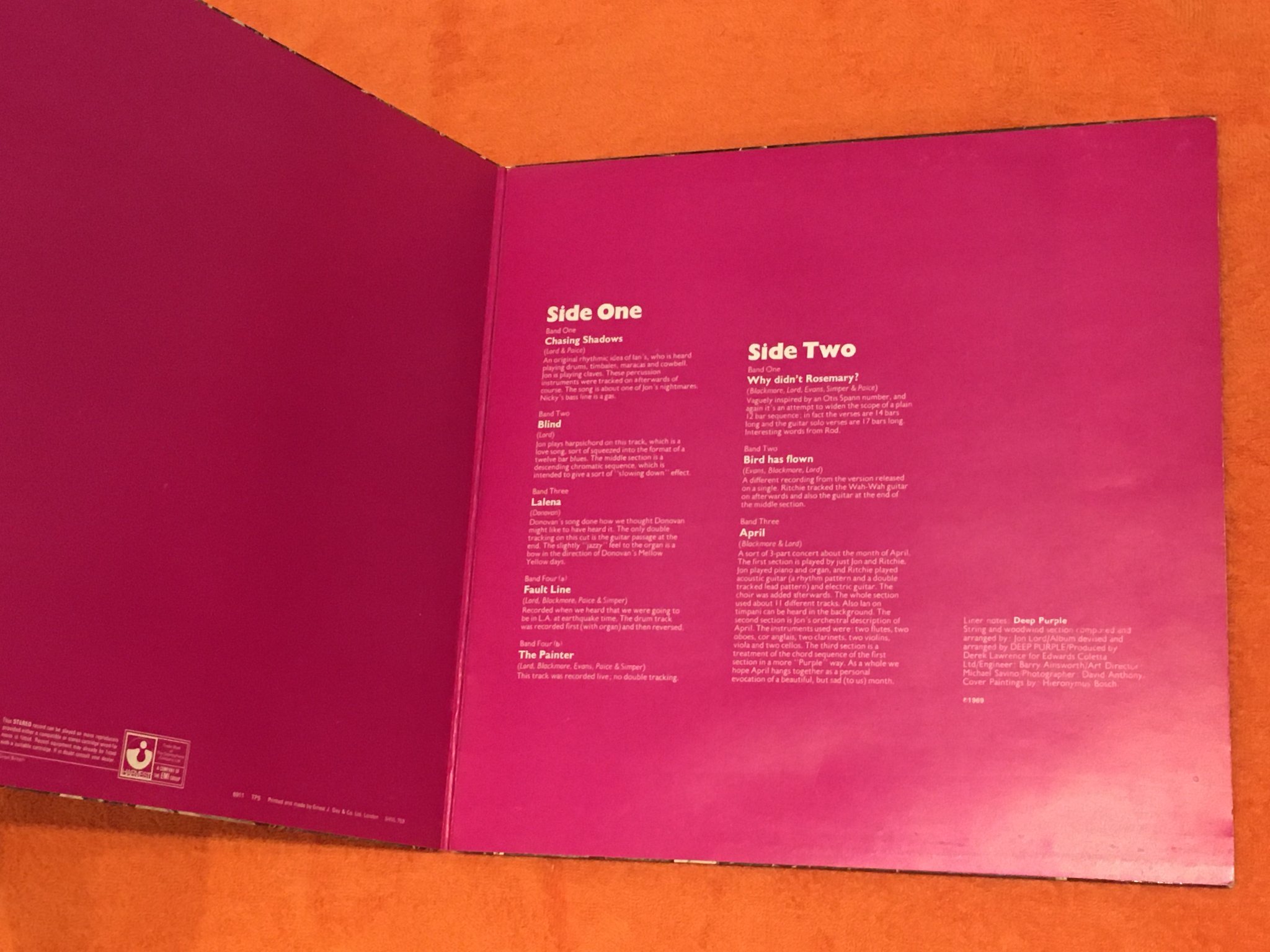 Omslagsbild för skivan DEEP PURPLE s/t LP -69/7? UK HARVEST SHVL 759